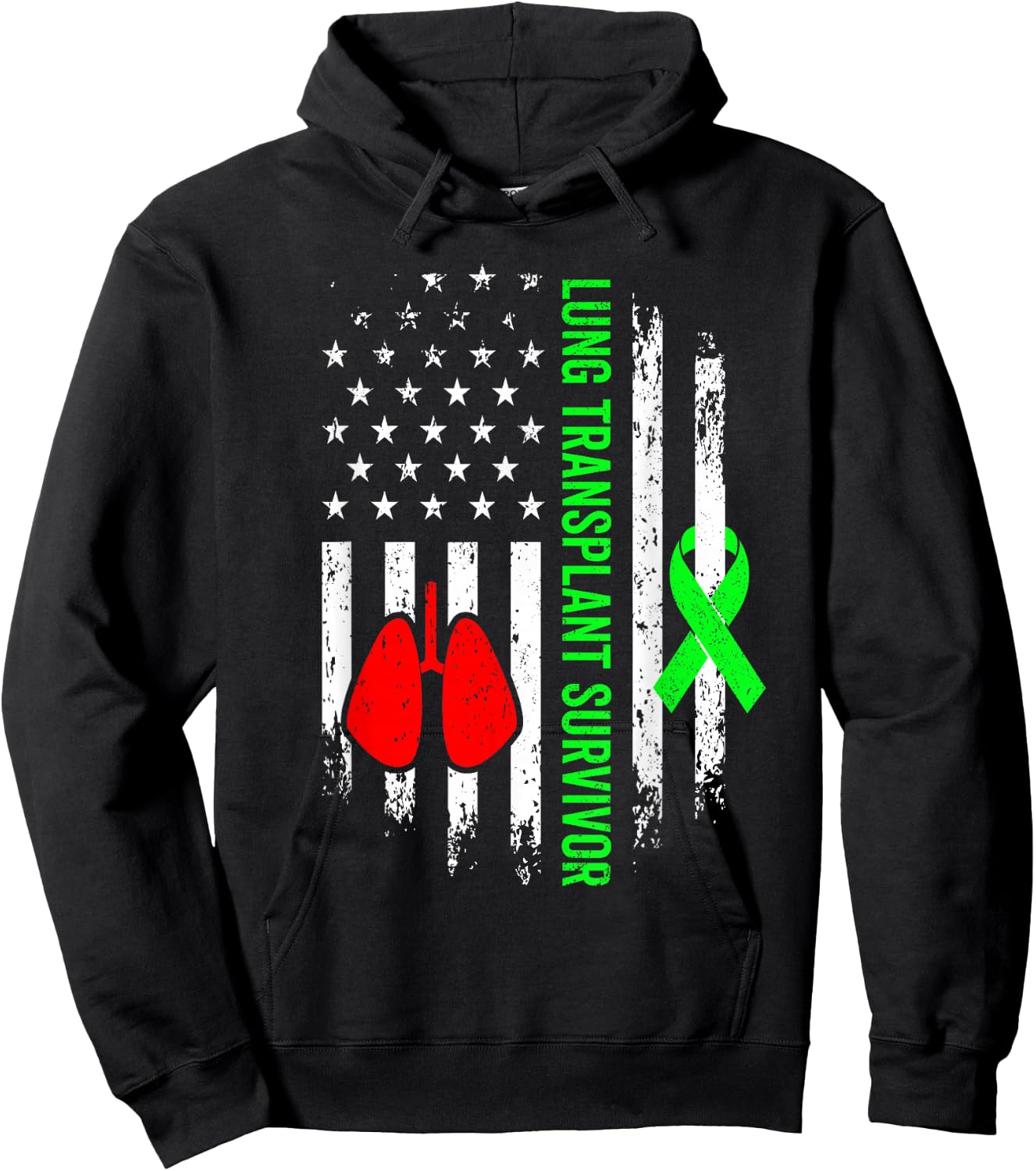 Lung Transplant Survivor Warrior Organ Recipient USA Flag Hoodie - Hoodie | Black
