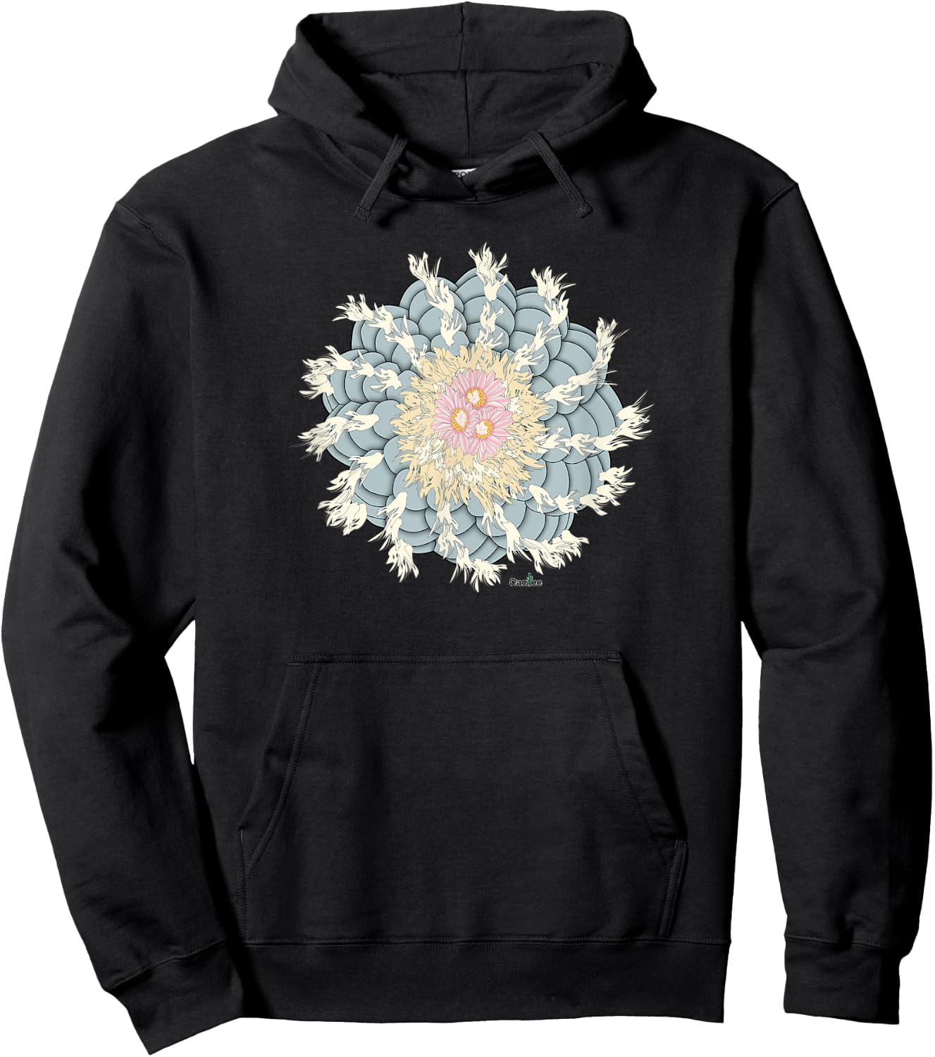Lophophora Williamsii Spiral Peyote with Flowers Hoodie - Hoodie | Black