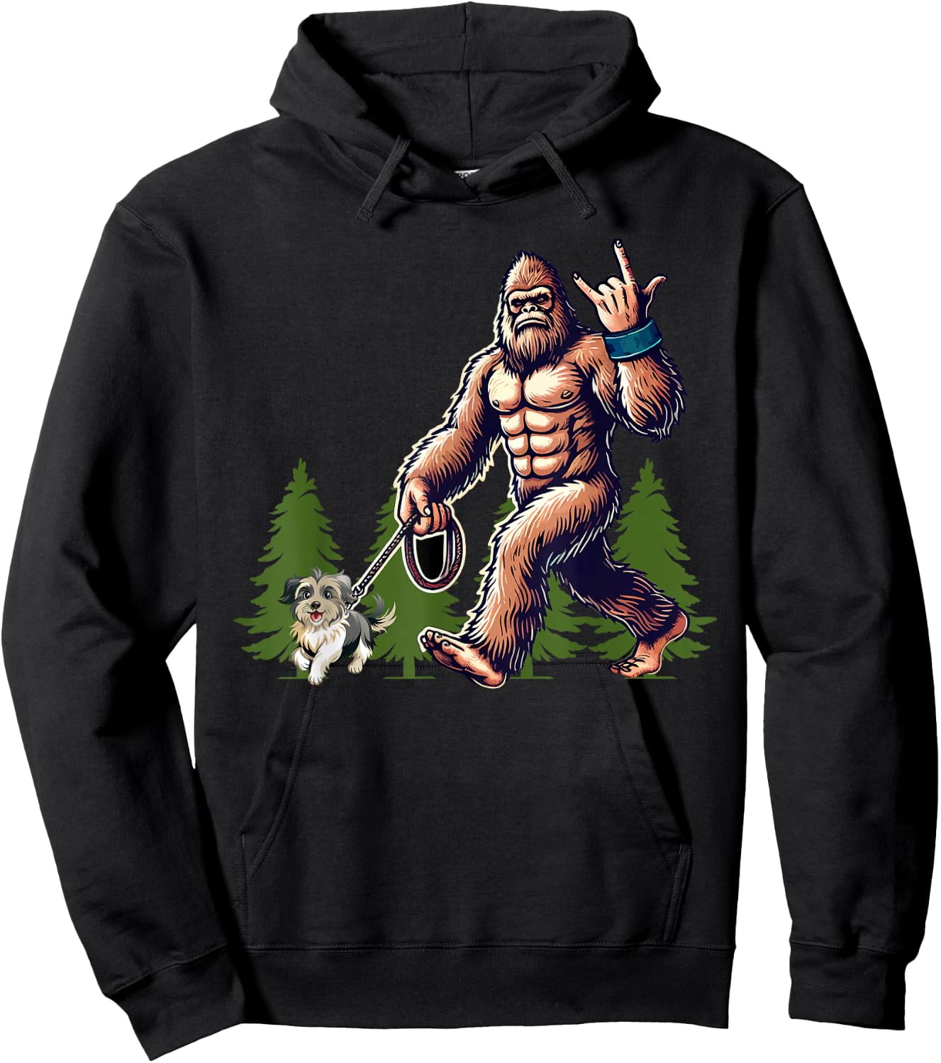 Funny Shih Tzu Bigfoot Dog Walking Dog Mom Dad Kids Hoodie - Hoodie | Black