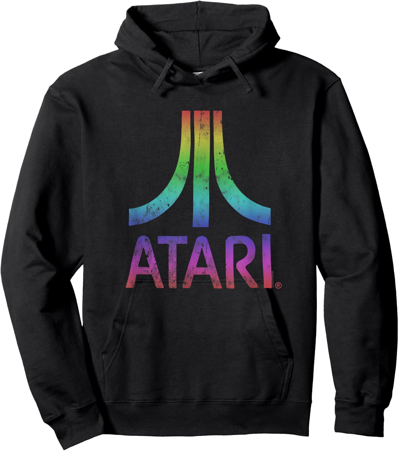 Atari Vintage Distressed Mt. Fuji Rainbow Logo Video Game Hoodie - Hoodie | Black