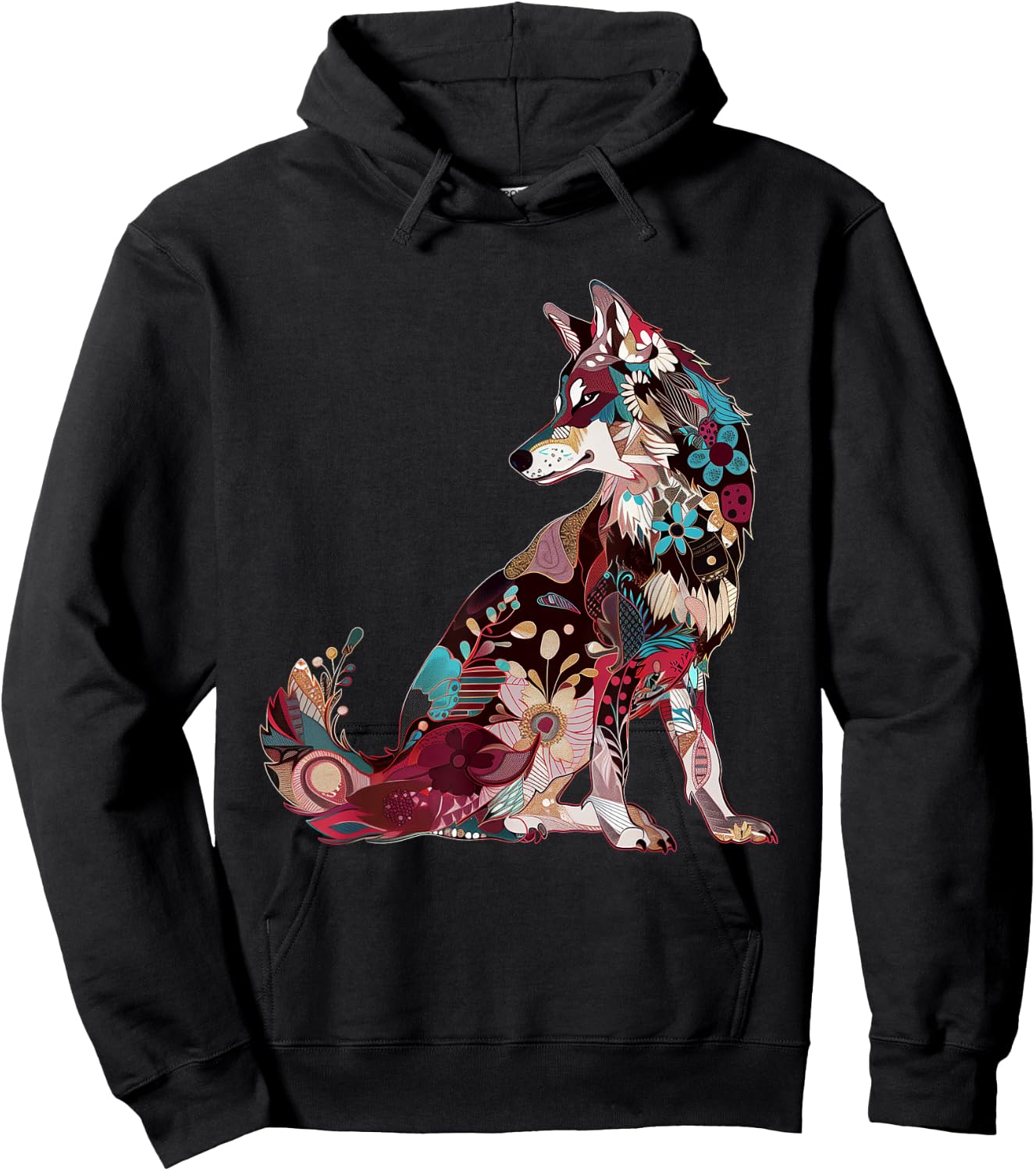 Wolf Vintage Flowers Floral Wolf Lover Hoodie - Hoodie | Black