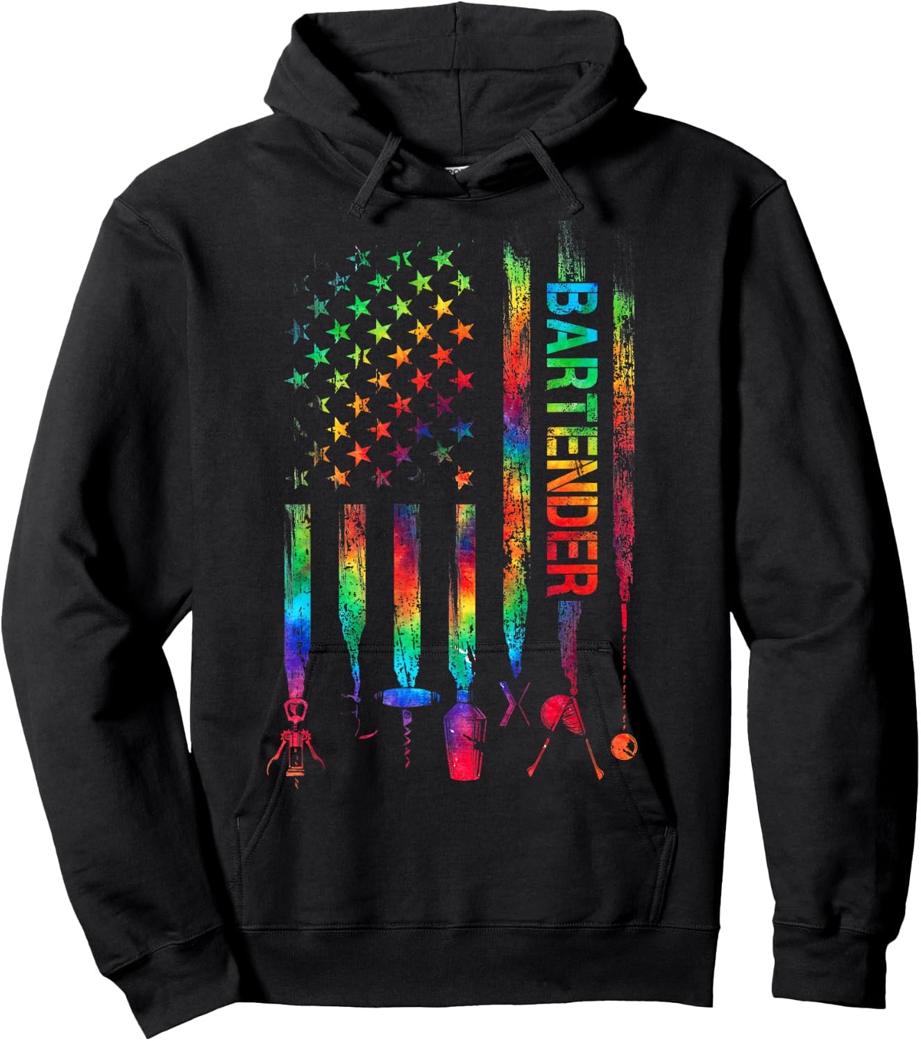 Bartender With American Flag Tie Dye Bartending Father's day Hoodie - Hoodie | Black
