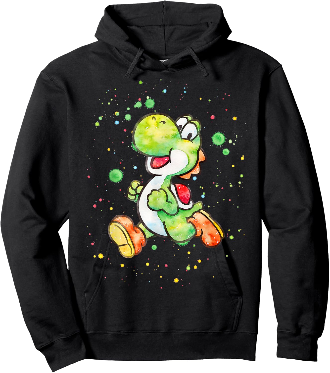 Super Mario Yoshi Watercolor Splatter Portrait Hoodie - Hoodie | Black