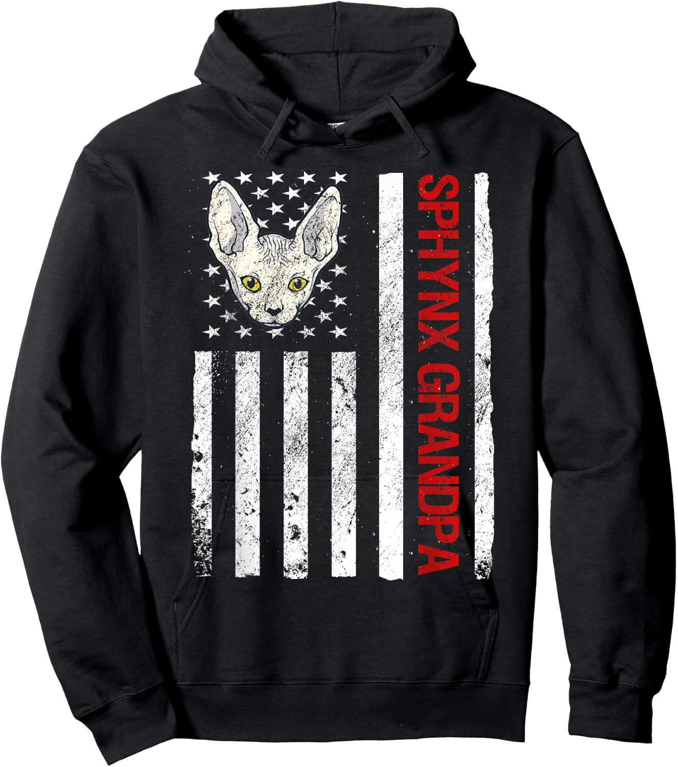 Sphynx Grandpa American USA Flag Funny Sphynx Cat Hoodie - Hoodie | Black