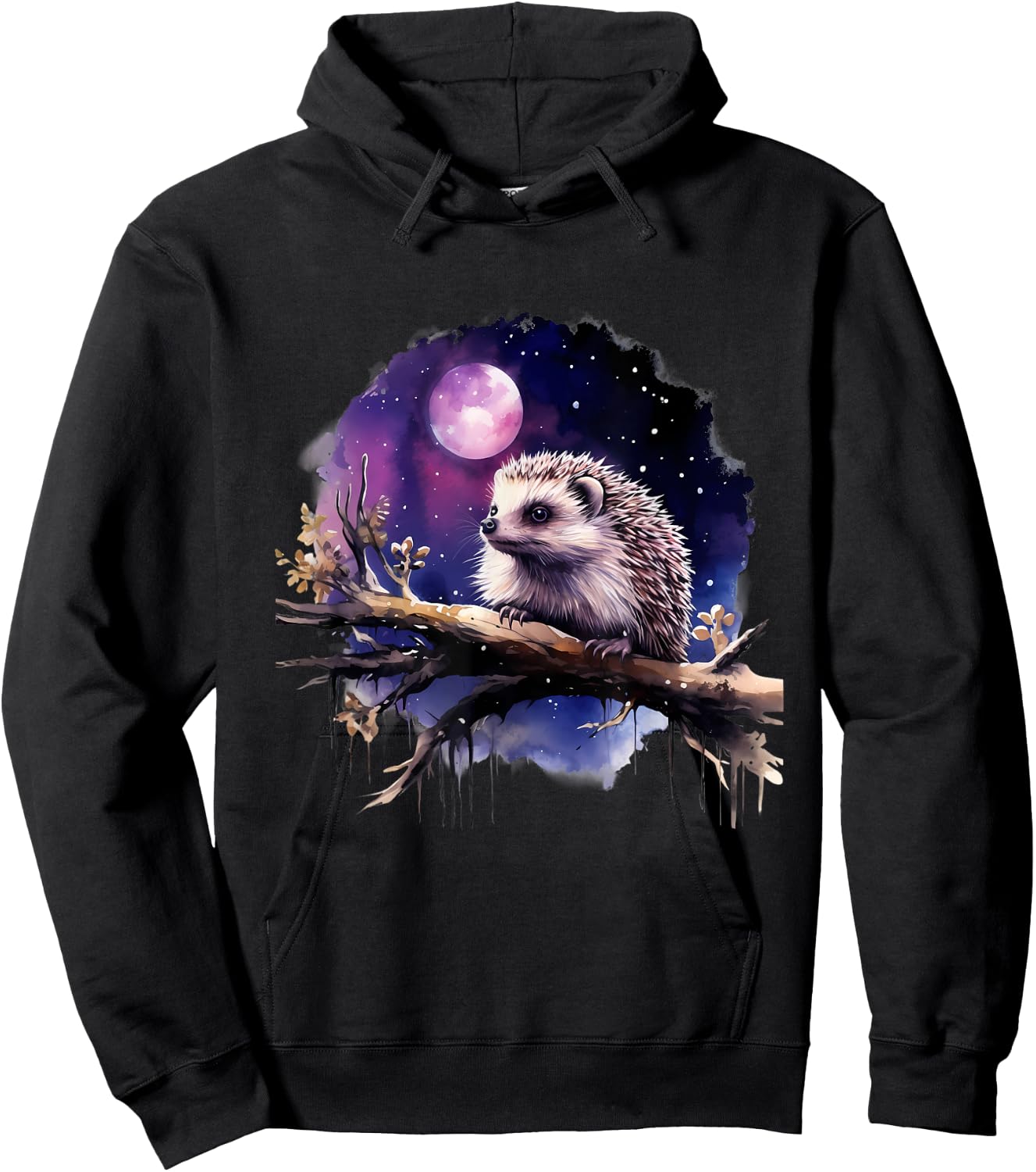 Hedgehog Nature Artwork Wildlife Forest Motif Animal Lovers Hoodie - Hoodie | Black