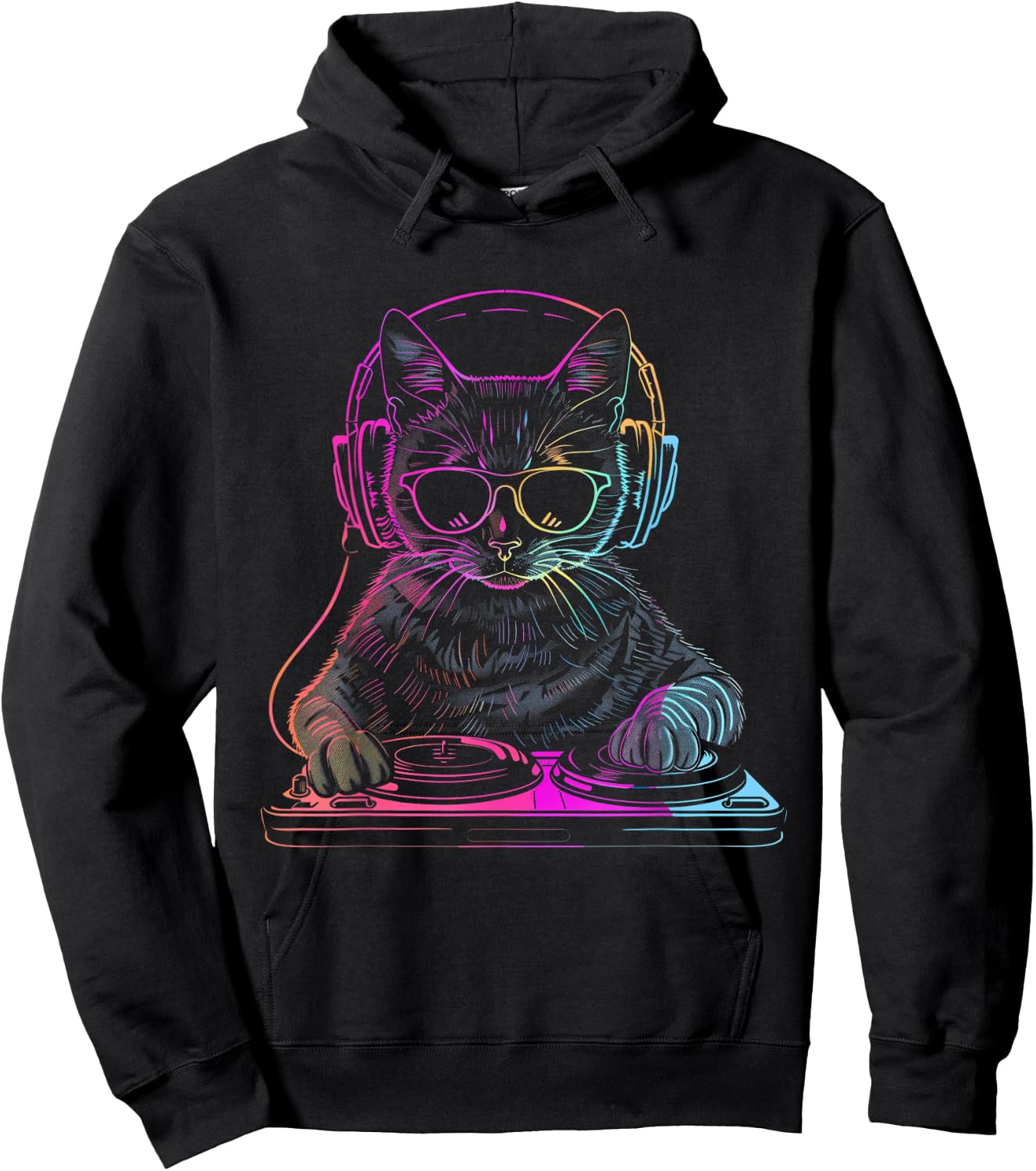 DJ Cat EDM Techno House Music Funny Cat Lover Hoodie - Hoodie | Black