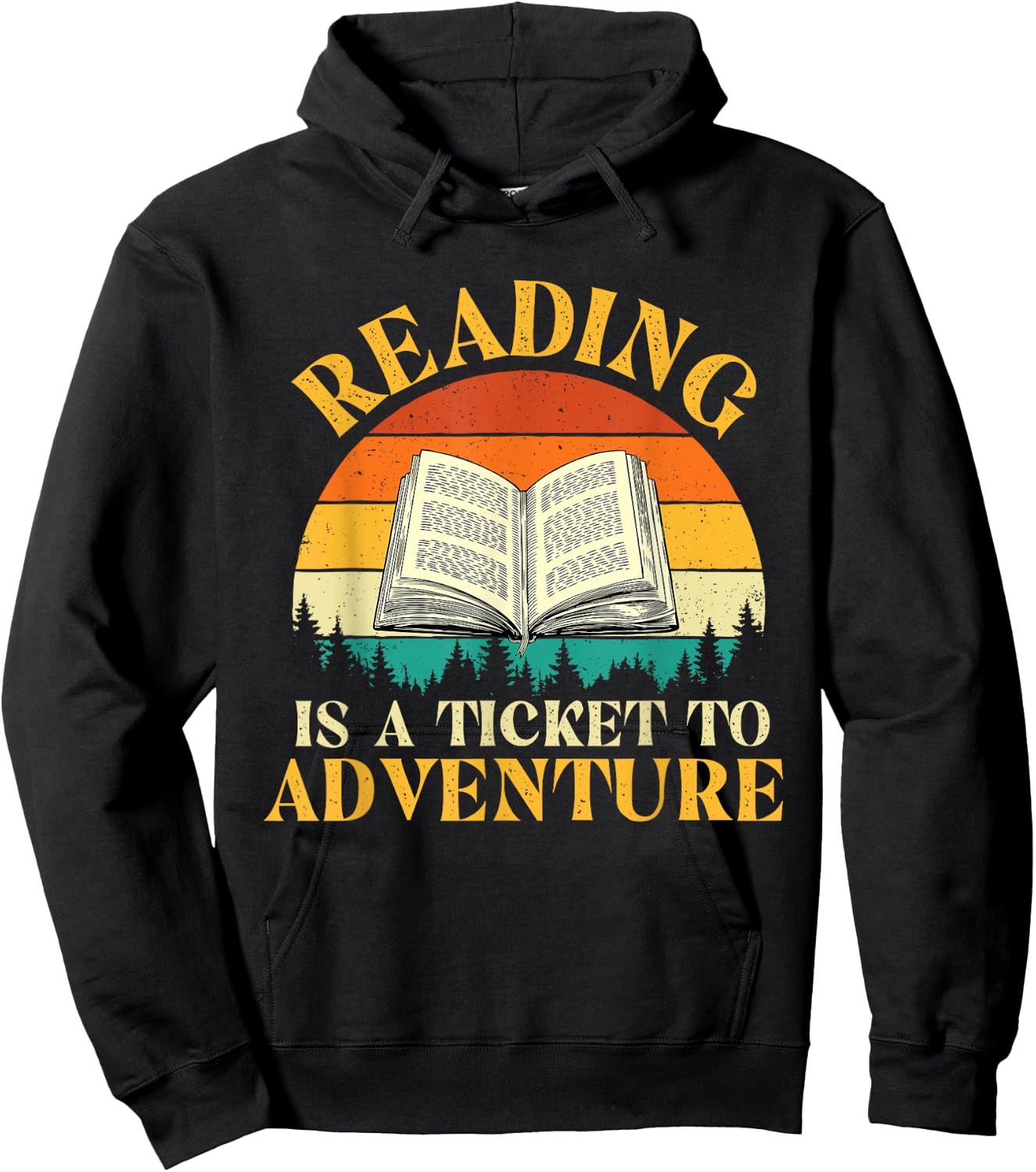 Reading is A Ticket to Adventure - Retro Vintage Book Lover Hoodie - Hoodie | Black