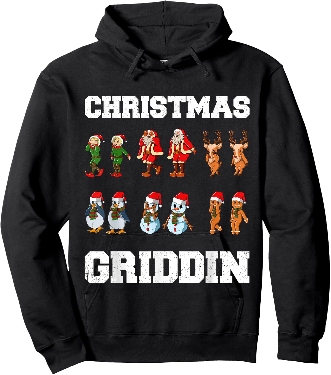 Christmas Santa Claus Snowman Reindeer Griddy Griddin Hoodie - Hoodie | Black