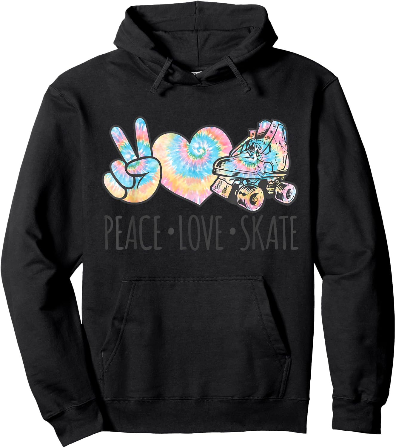 Tie Dye Roller Skating for Teen Girls | Peace Love Skate Hoodie - Hoodie | Black