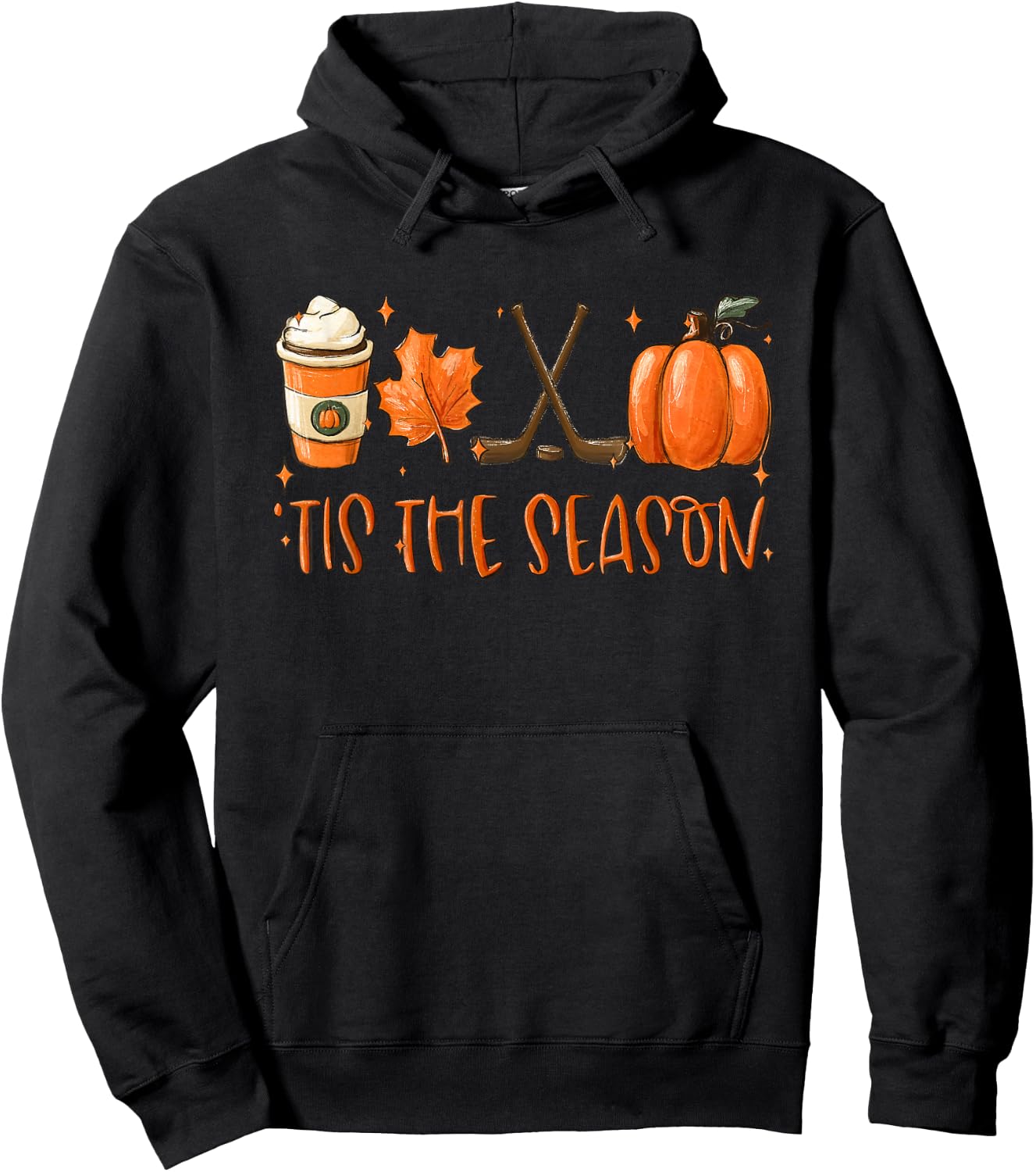 Tis The Season Pumpkin Latte Fall Leaves Thanksgiving Hockey Hoodie - Hoodie | Black