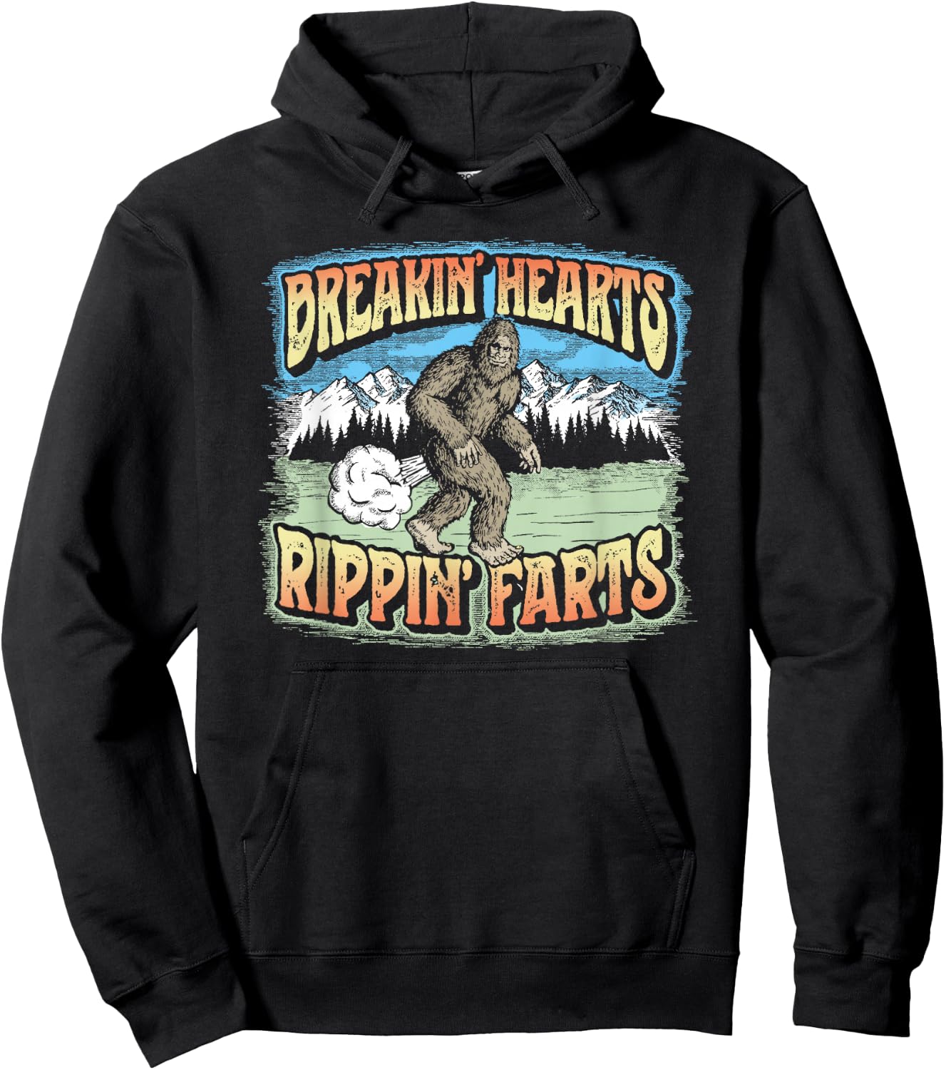 Breakin' Hearts, Rippin' Farts Funny Sasquatch Bigfoot 80s Hoodie - Hoodie | Black