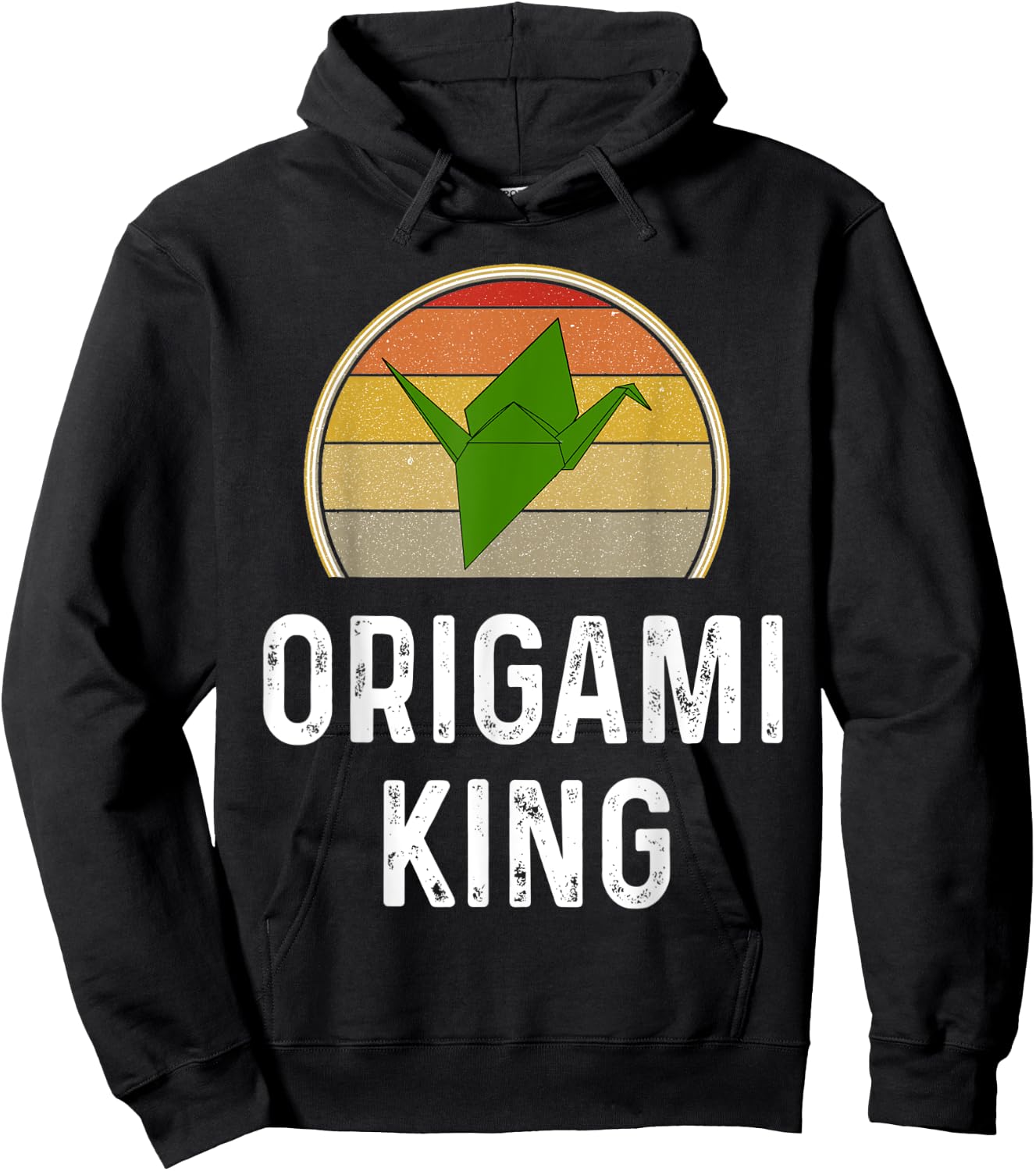 Funny Origami King Folded Paper Bird Crane Retro Sunset Hoodie - Hoodie | Black