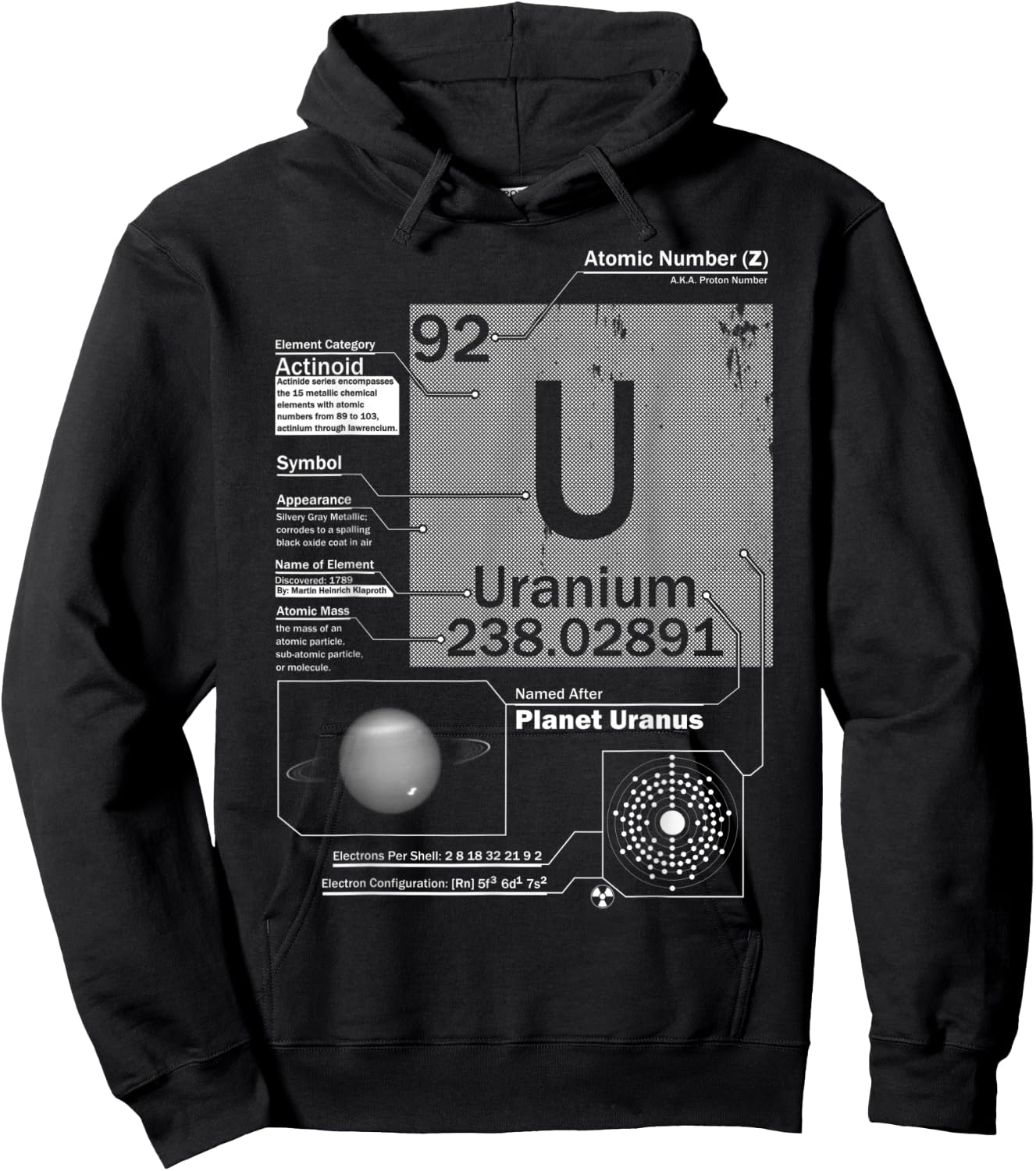 Uranium (U) Element | Atomic Number 92 Science Chemistry Hoodie - Hoodie | Black
