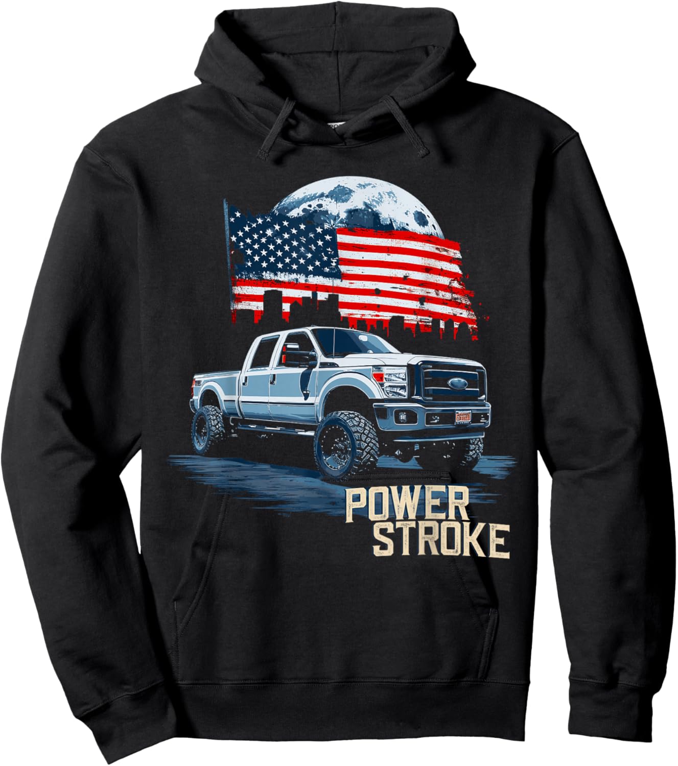 Powerstroke Patriotic Truck American Flag Diesel Truck Hoodie - Hoodie | Black