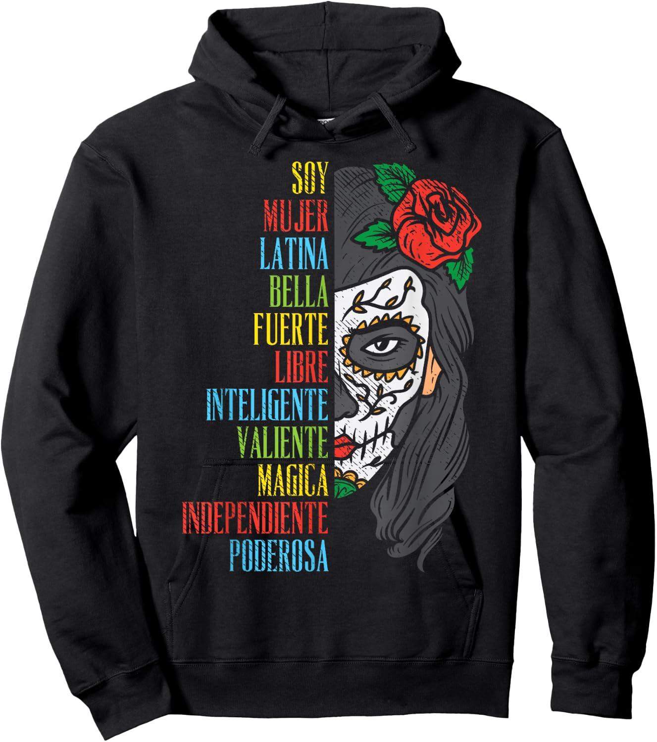 Soy Mujer Latina Sugar Skull Women Cinco De Mayo Hispanic Hoodie - Hoodie | Black