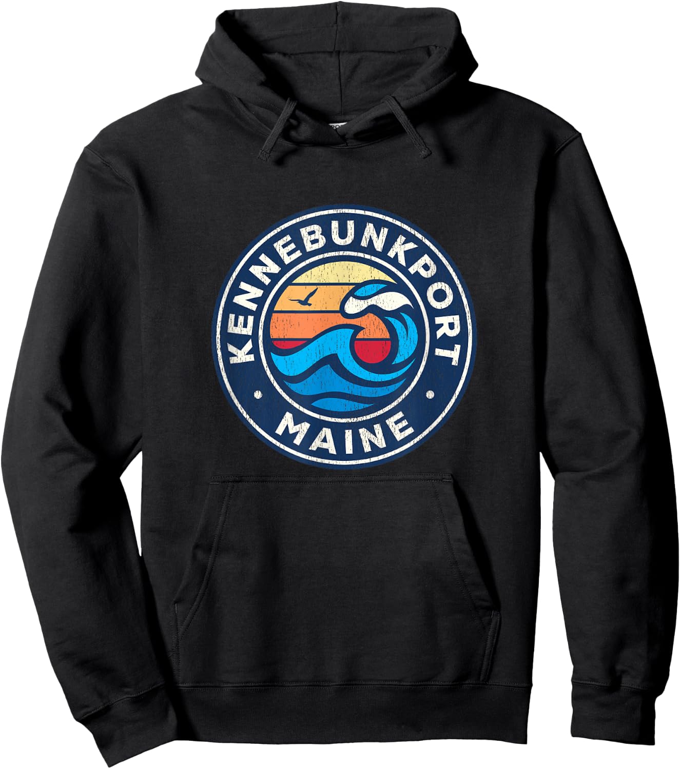 Kennebunkport Maine ME Vintage Nautical Waves Design Hoodie - Hoodie | Black