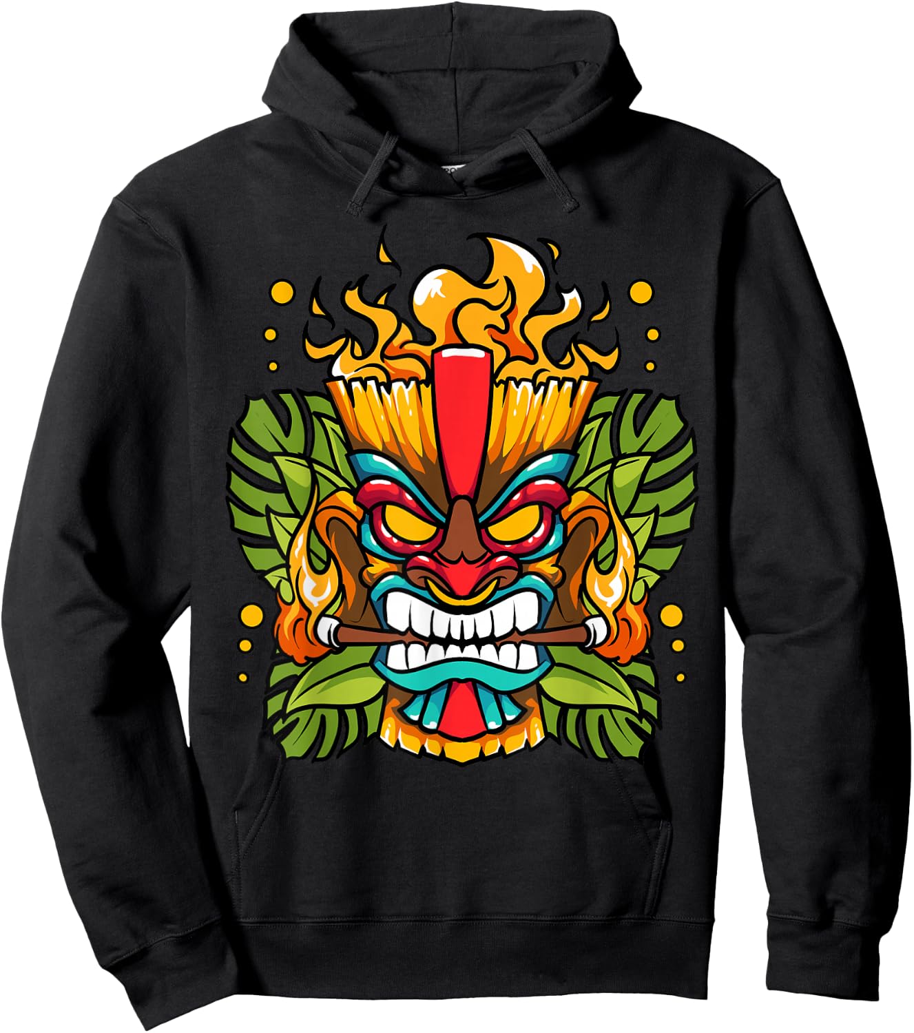Hawaiian Tiki Mask Fire Totem God Of The Luau Hoodie - Hoodie | Black