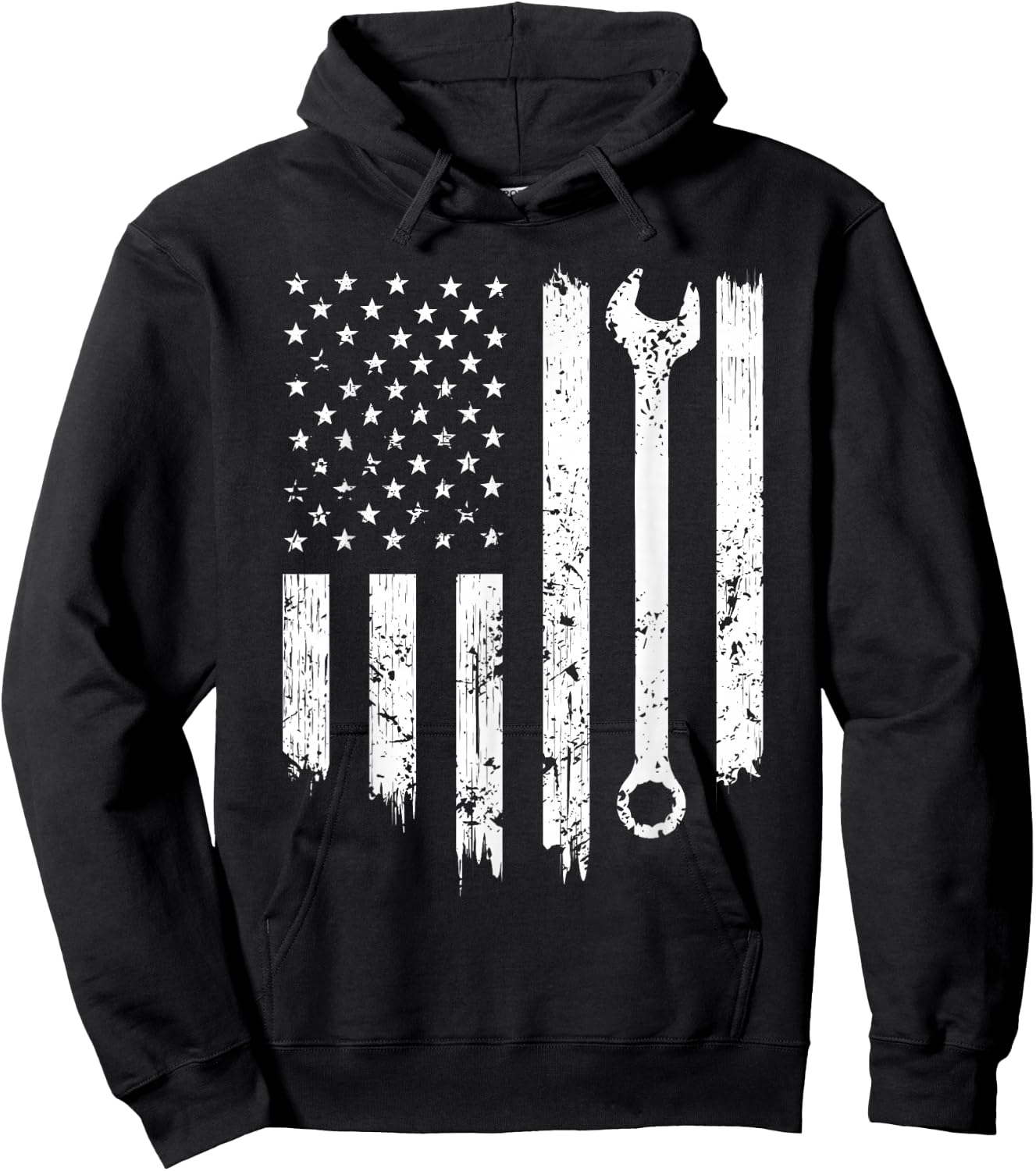 Funny Vintage Mechanic Distressed American Flag Gift Hoodie - Hoodie | Black