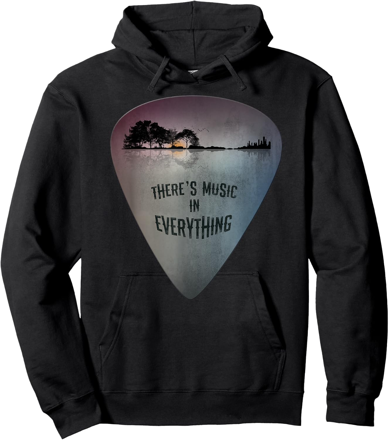 Guitar Pick Distressed Lake Reflections Guitar Lover Hoodie - Hoodie | Black