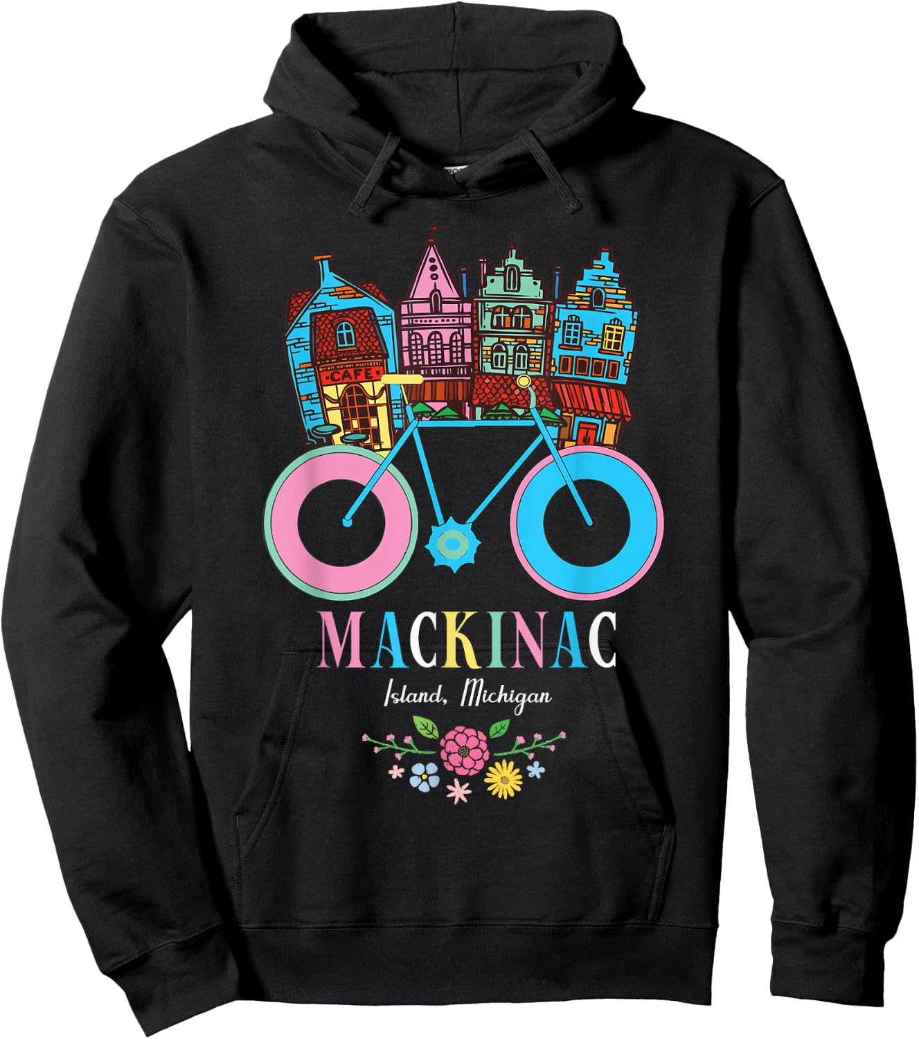 Mackinac Island Michigan Retro Bike Art Hoodie - Hoodie | Black