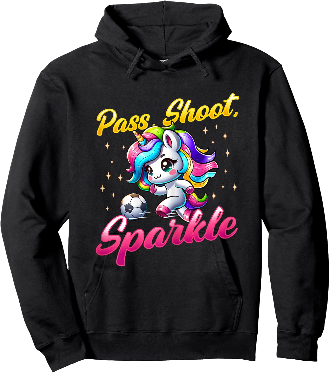 Pass Shoot Sparkle Soccer Player Unicorn Women Girls Hoodie - Hoodie | Black