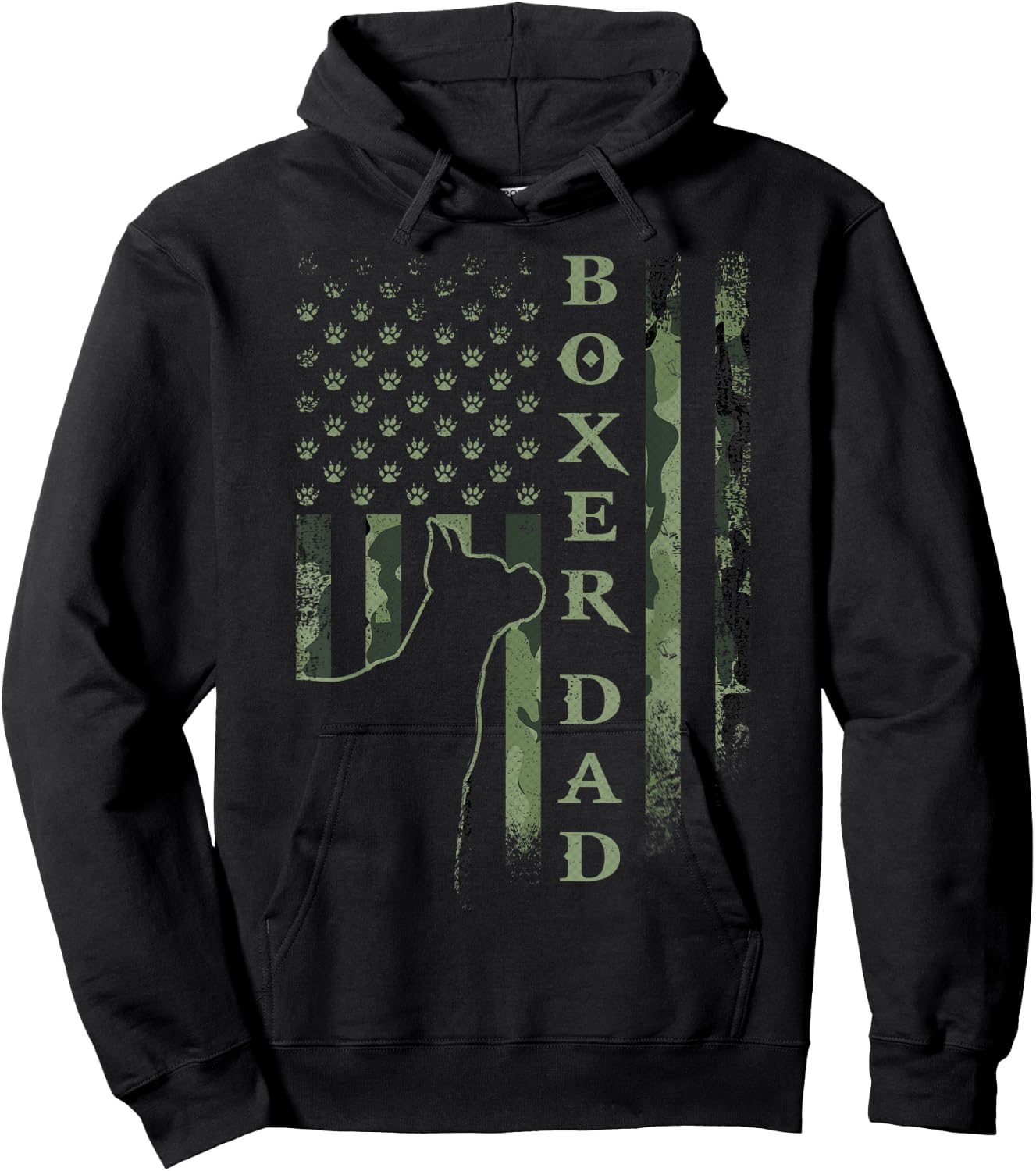 Vintage USA American Camo Flag Proud Boxer Dad Silhouette Hoodie - Hoodie | Black