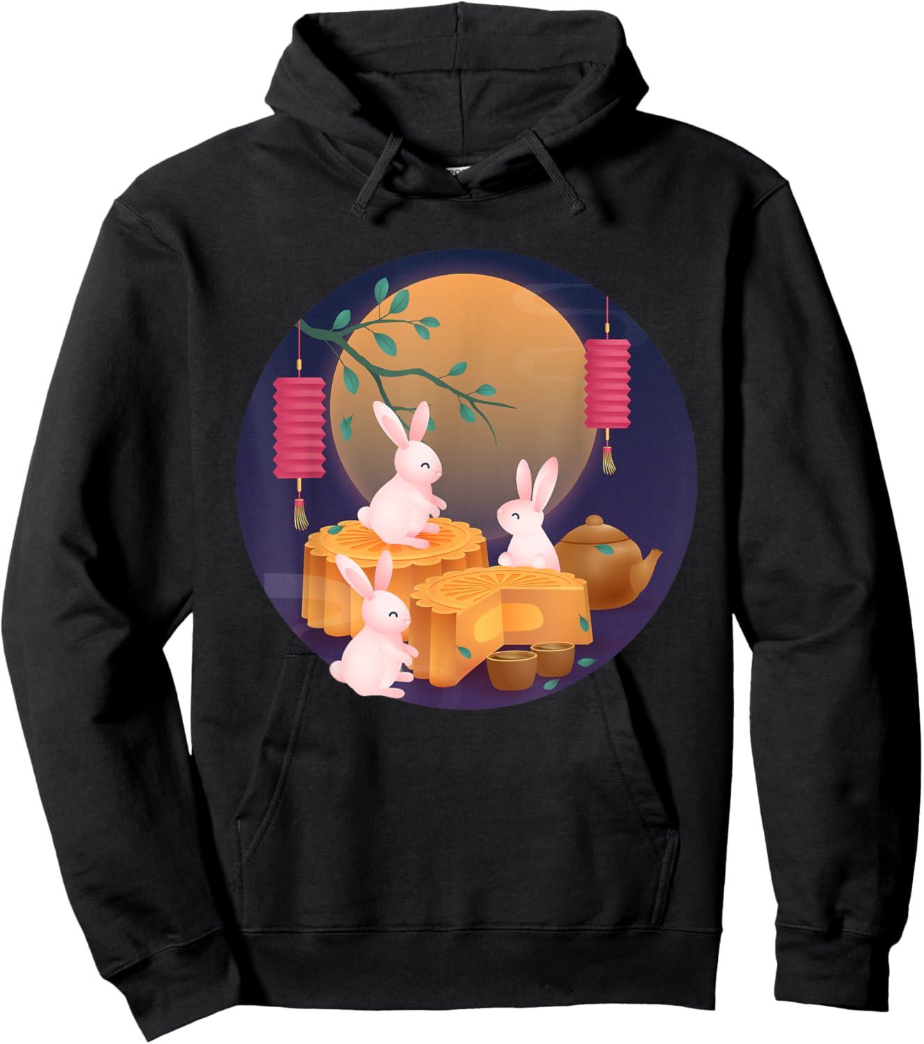 Mid-Autumn Festival Cute Rabbit Mooncake Party Boys Girls Hoodie - Hoodie | Black