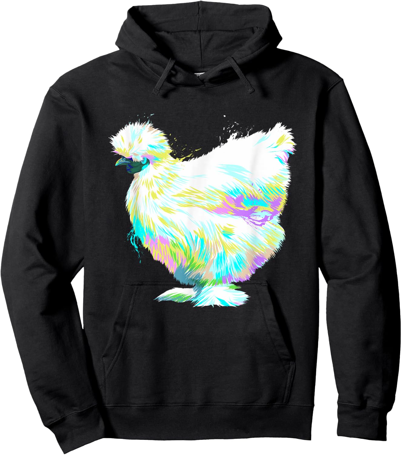 Colorful Splash Silkie Chicken Hoodie - Hoodie | Black