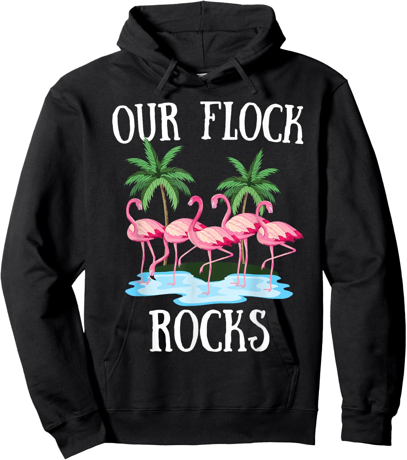 Our Flock Rocks Flamingos Lover Family Vacation Group Hoodie - Hoodie | Black