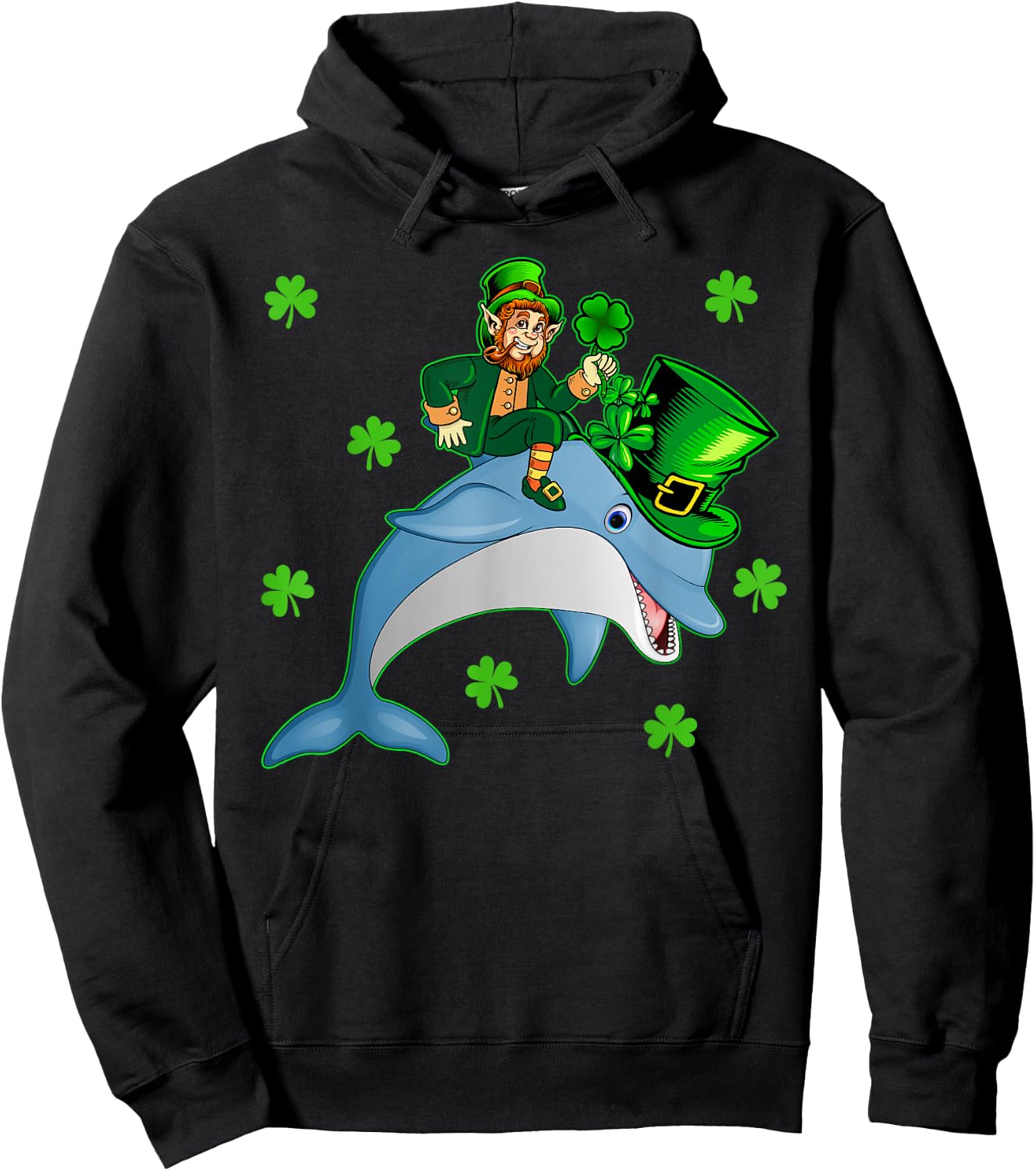 Lucky Dolphin Leprechaun Riding Dolphin St. Patrick's Day Hoodie - Hoodie | Black