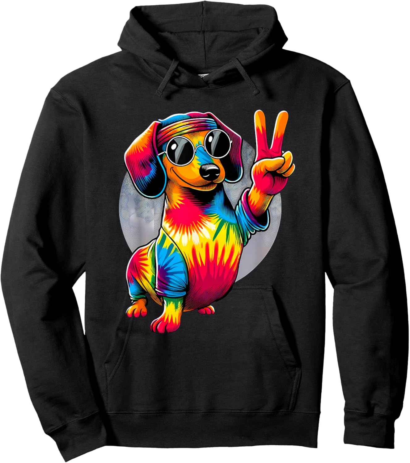 Peace Sign Tie Dye Weiner Dachshund Dog Women Kids Hoodie - Hoodie | Black