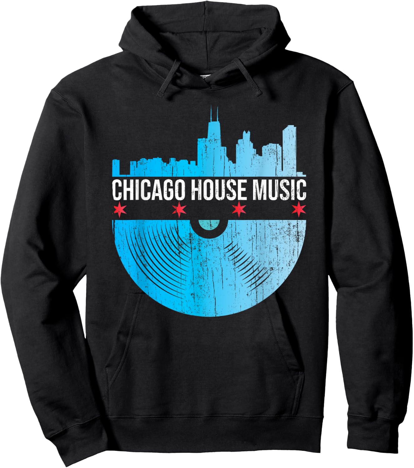 Chicago House Music - Skyline Vinyl Record DJ Rave Hoodie - Hoodie | Black