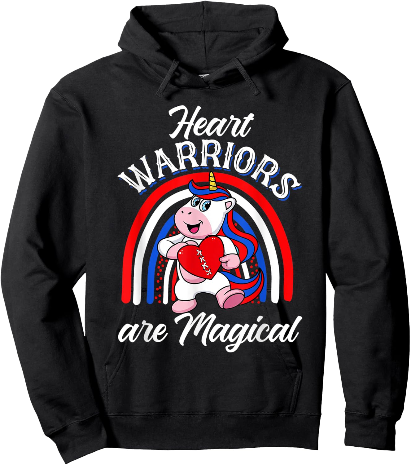 Heart Warrior Rainbow Magical Unicorn Red And Blue Gifts Hoodie - Hoodie | Black