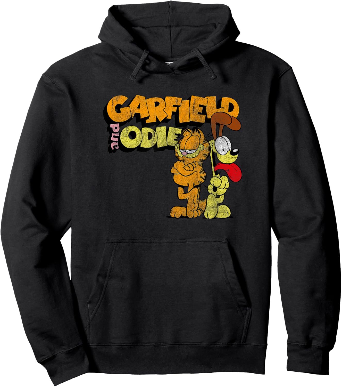 Garfield Distressed Garfield and Odie Cartoon Cat Hoodie - Hoodie | Black