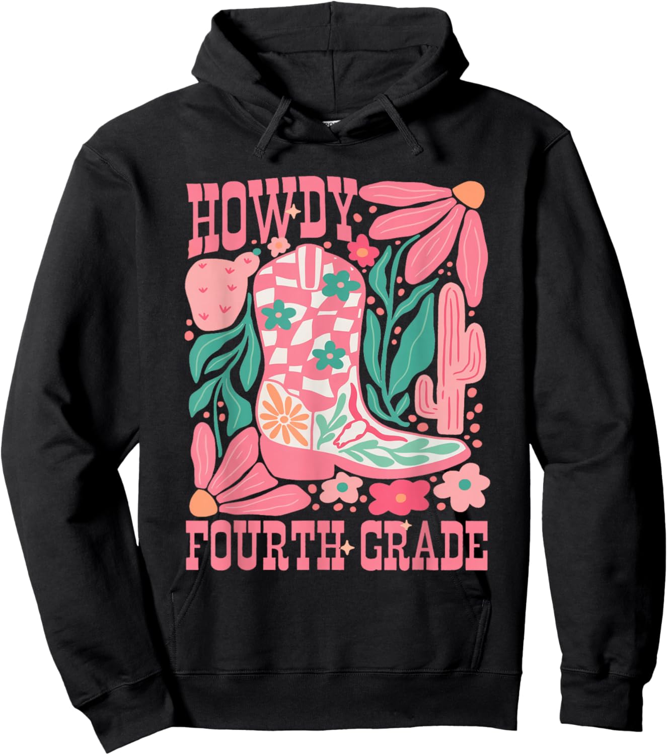 Howdy Fourth Grade Western 4th Grade Teacher Cowboy Cowgirl Hoodie - Hoodie | Black