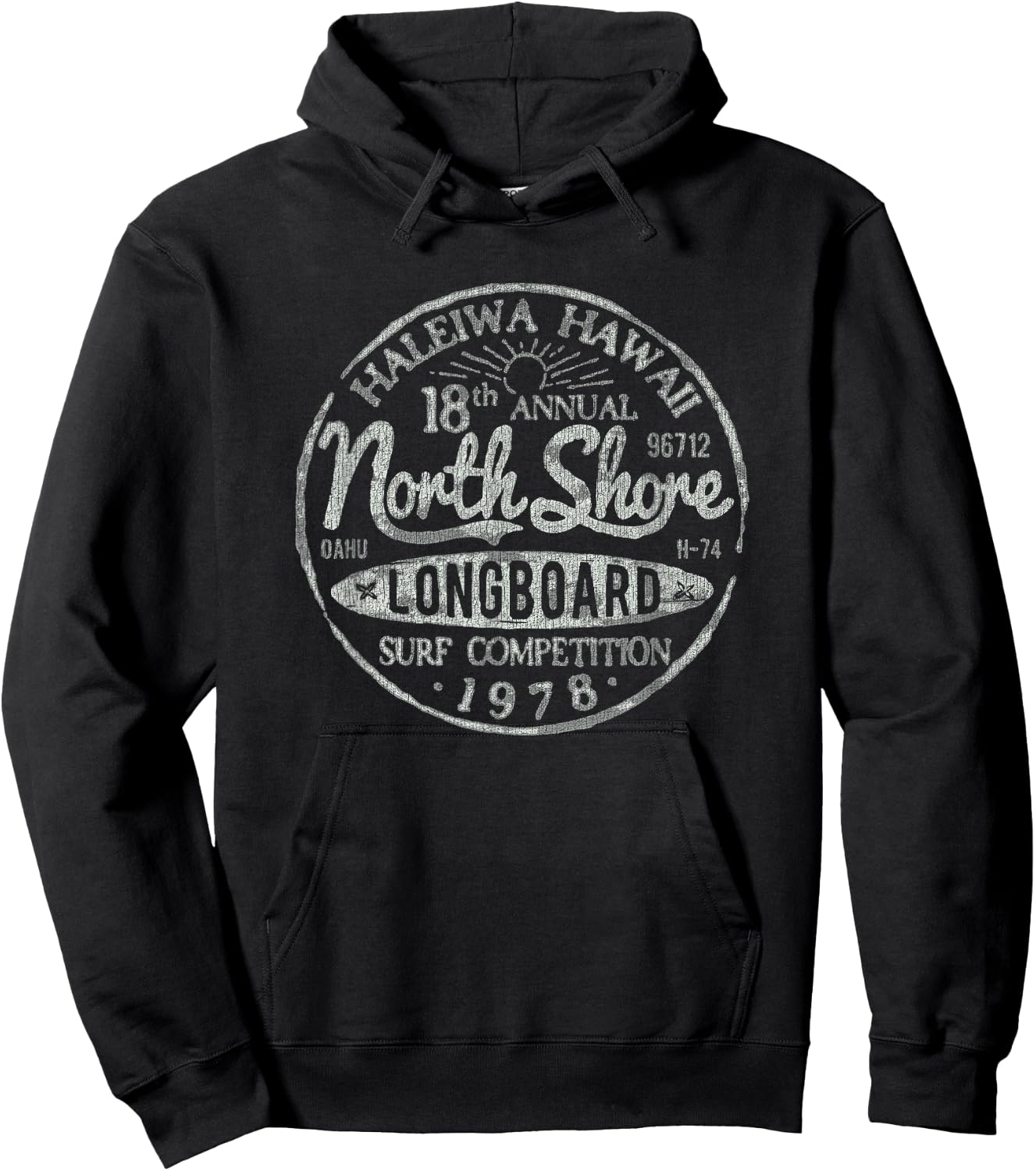 Long Board North Shore Surf Vintage Hawaii Beach Hoodie - Hoodie | Black