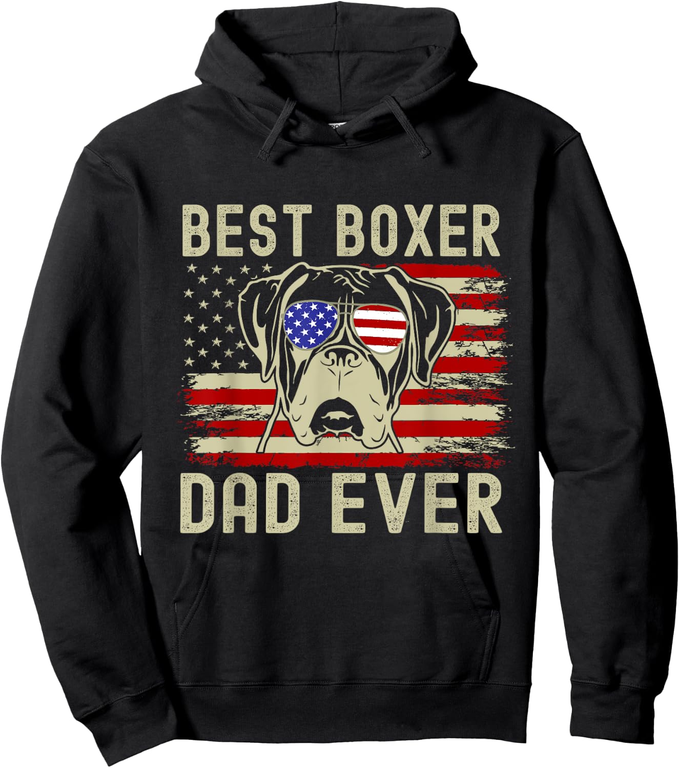 Best Boxer Dad Ever USA Flag Dog Lover Father's Day Hoodie - Hoodie | Black
