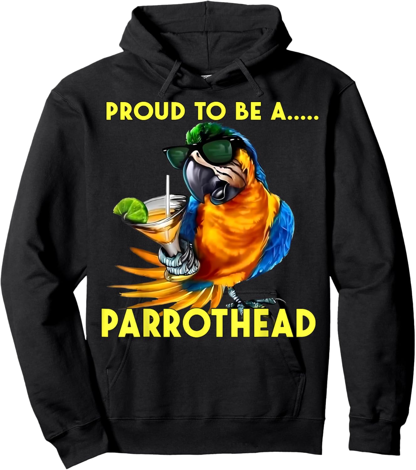 Proud To Be A Parrothead Funny Parrot Drinking Margarita Hoodie - Hoodie | Black