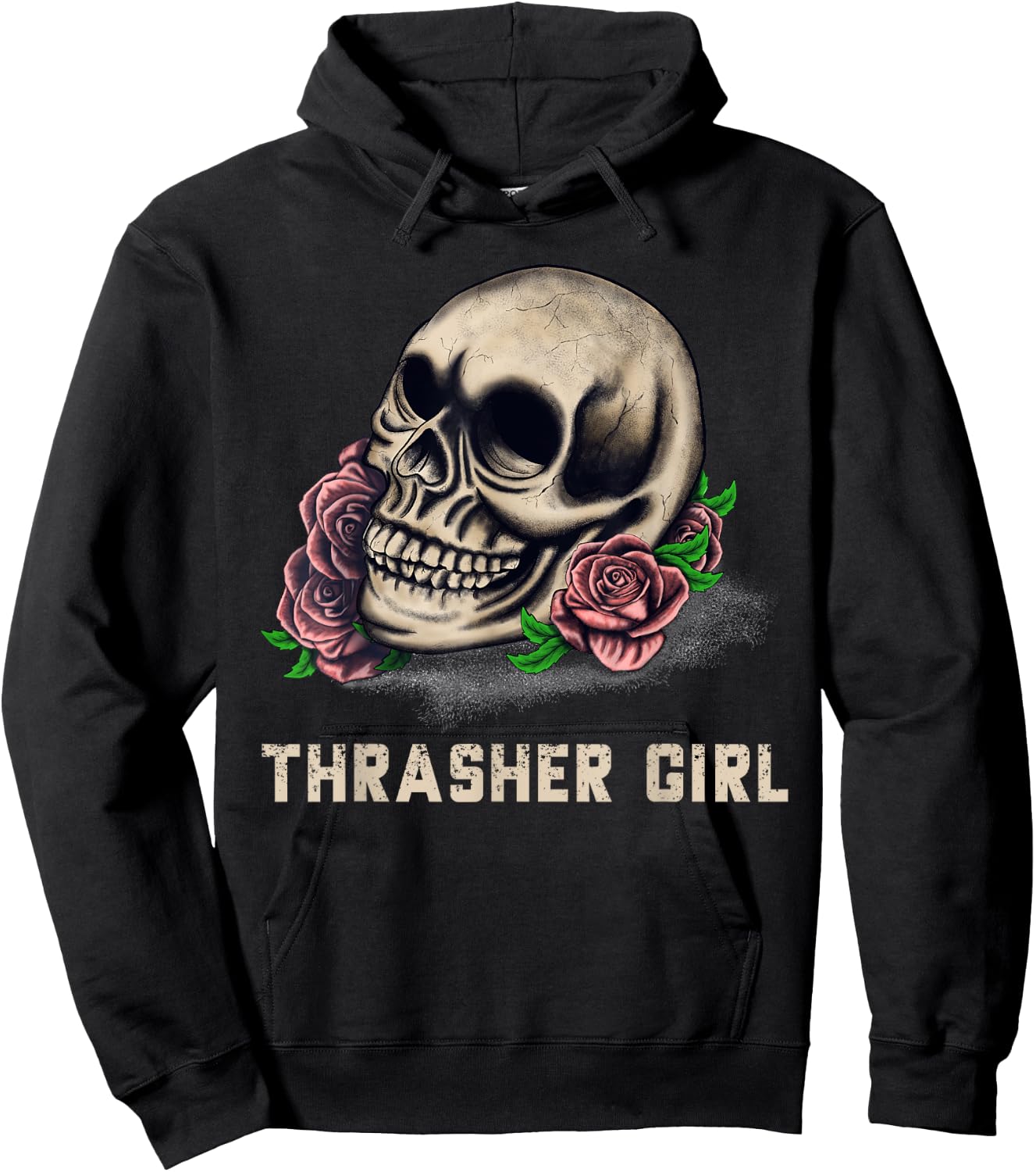Thrasher Girl Thrasher Head Skull and Roses Graphic Hoodie - Hoodie | Black