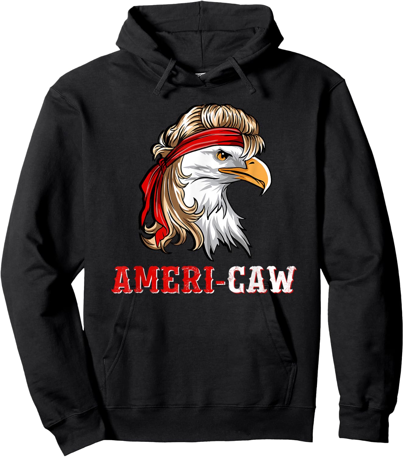 Funny July 4th American Flag USA Patriotic Eagle Ameri-caw Hoodie - Hoodie | Black