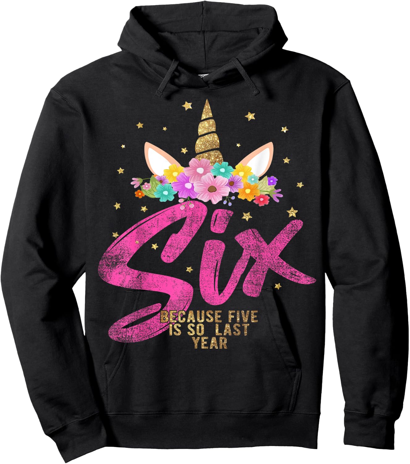 Unicorn Birthday Girl 6 Years Old Gift 6th B-day Hoodie - Hoodie | Black