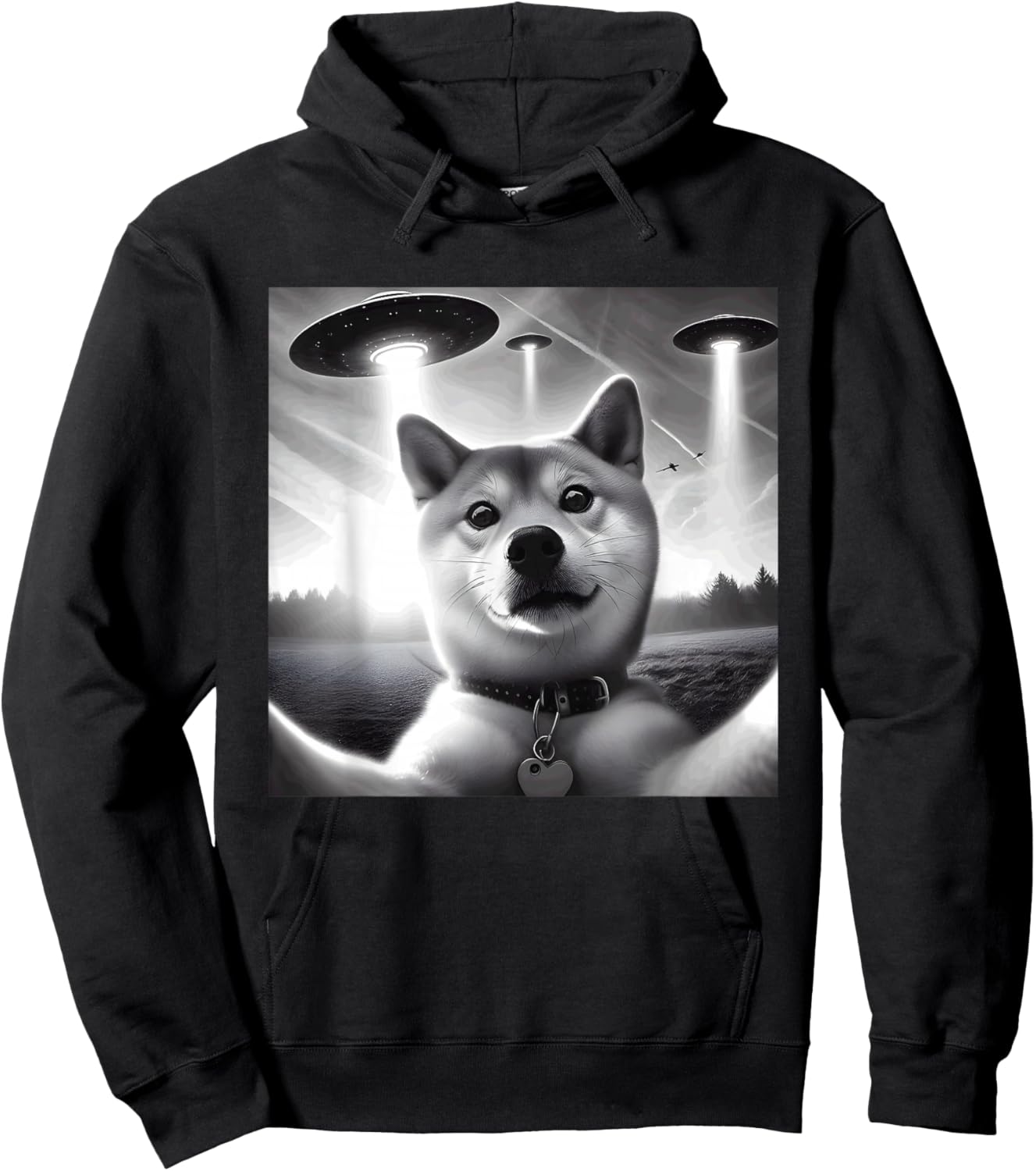 Shiba Inu Dog Dad Mom Funny Graphic Selfie UFOs Weird Aliens Hoodie - Hoodie | Black