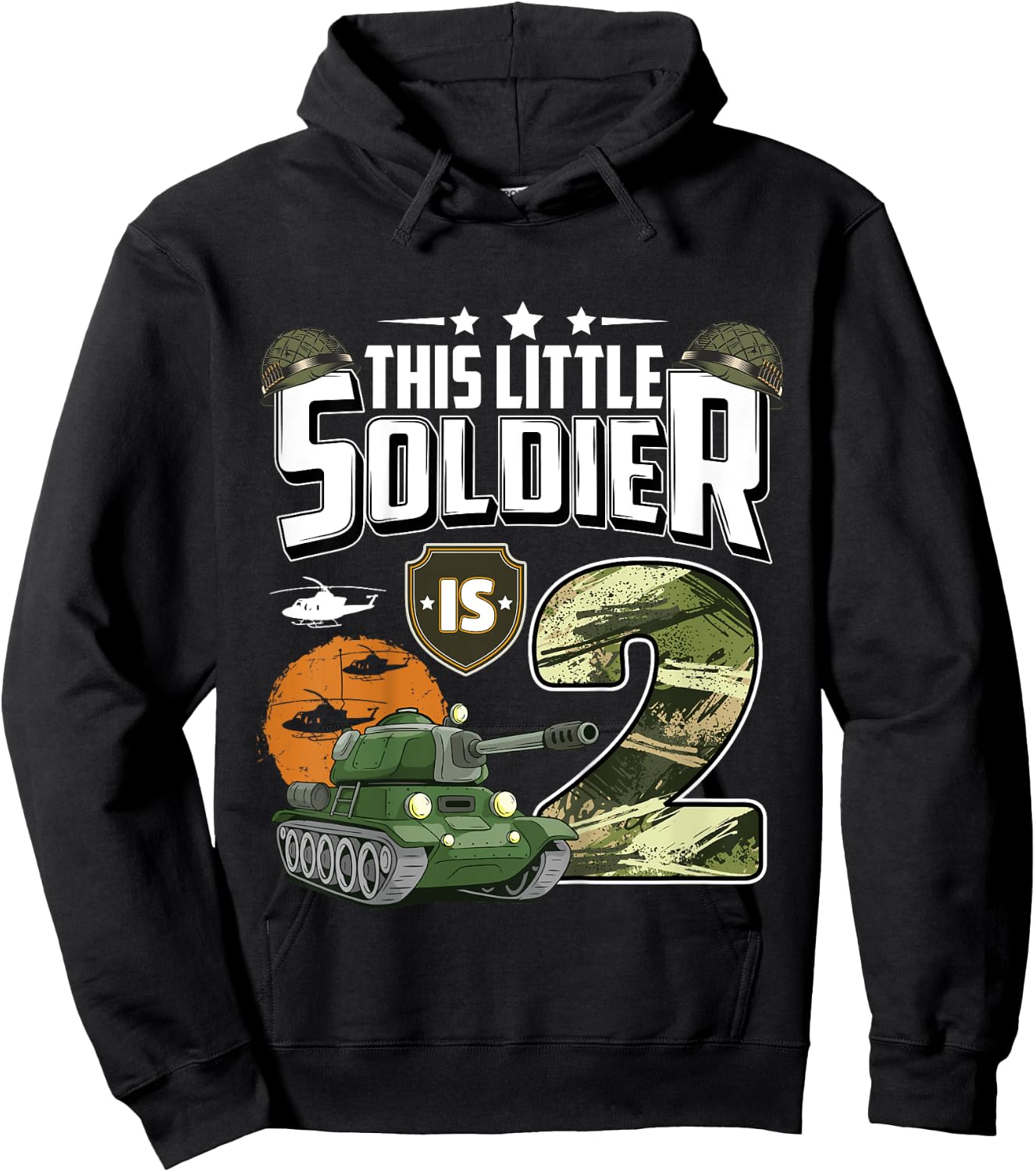 Kids 2 Year Old Soldier 2nd Birthday Military Themed Camo boys Hoodie - Hoodie | Black