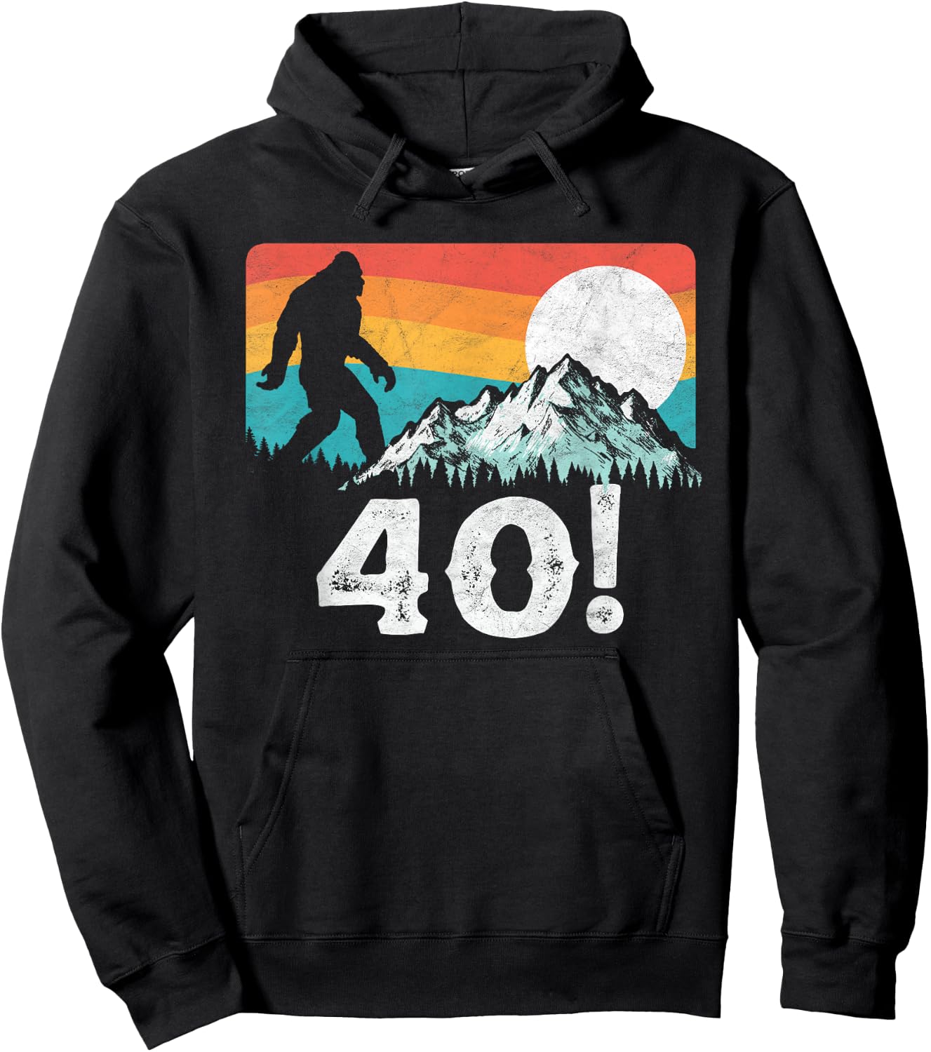 Funny Bigfoot Mountains 40th Birthday Vintage Graphic Hoodie - Hoodie | Black