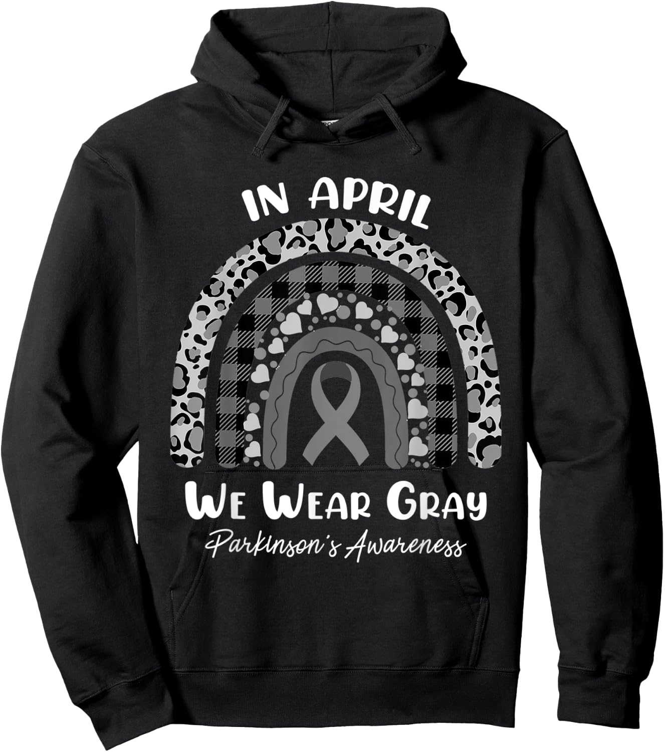 In April We Wear Gray Rainbow Parkinson's Awareness Month Hoodie - Hoodie | Black