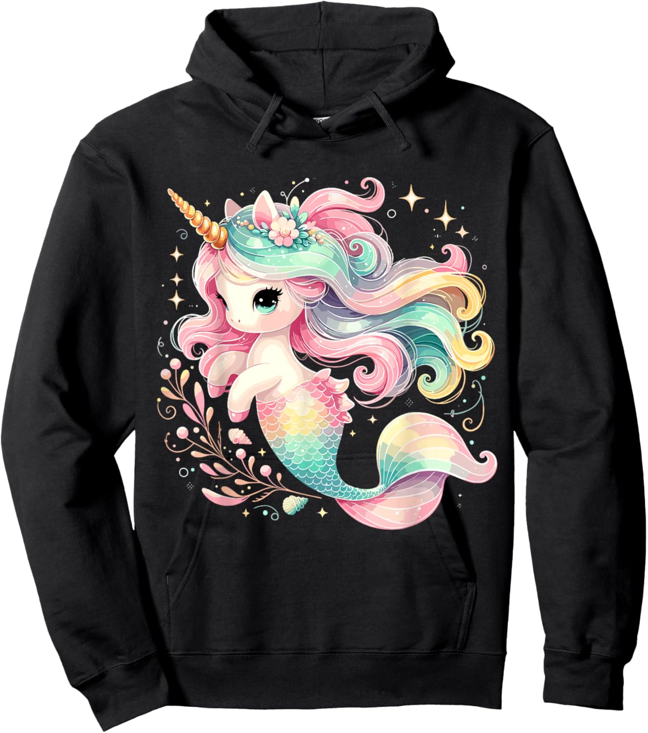Unicorn Mermaid Birthday Party Girl Mermicorn Hoodie - Hoodie | Black