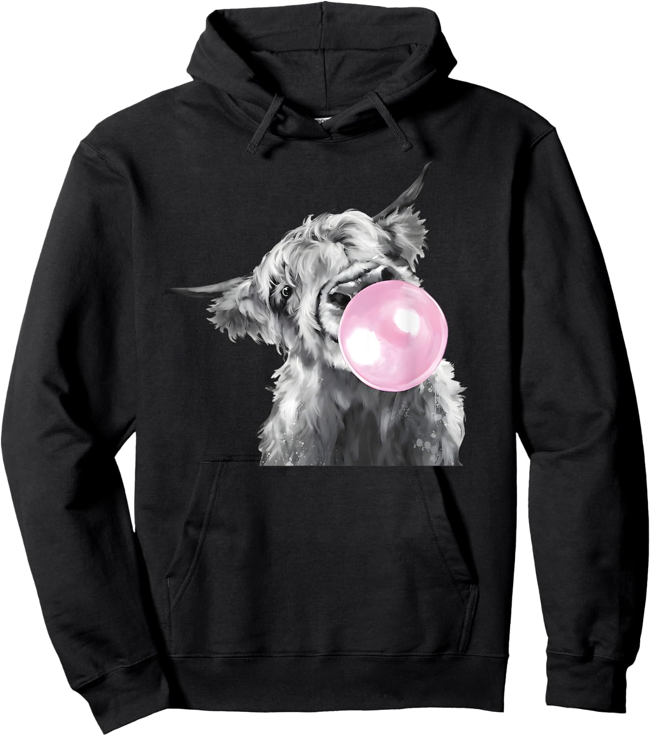 Cute Highland Cow With Bubblegum White And Black Western Hoodie - Hoodie | Black