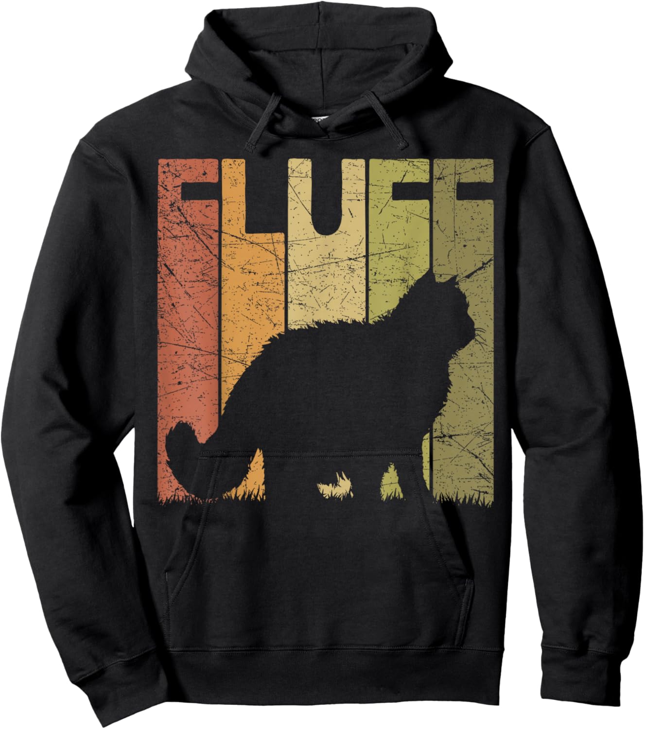 Cat Fluff Vintage Cat Lover Retro Cat Silhouette Hoodie - Hoodie | Black