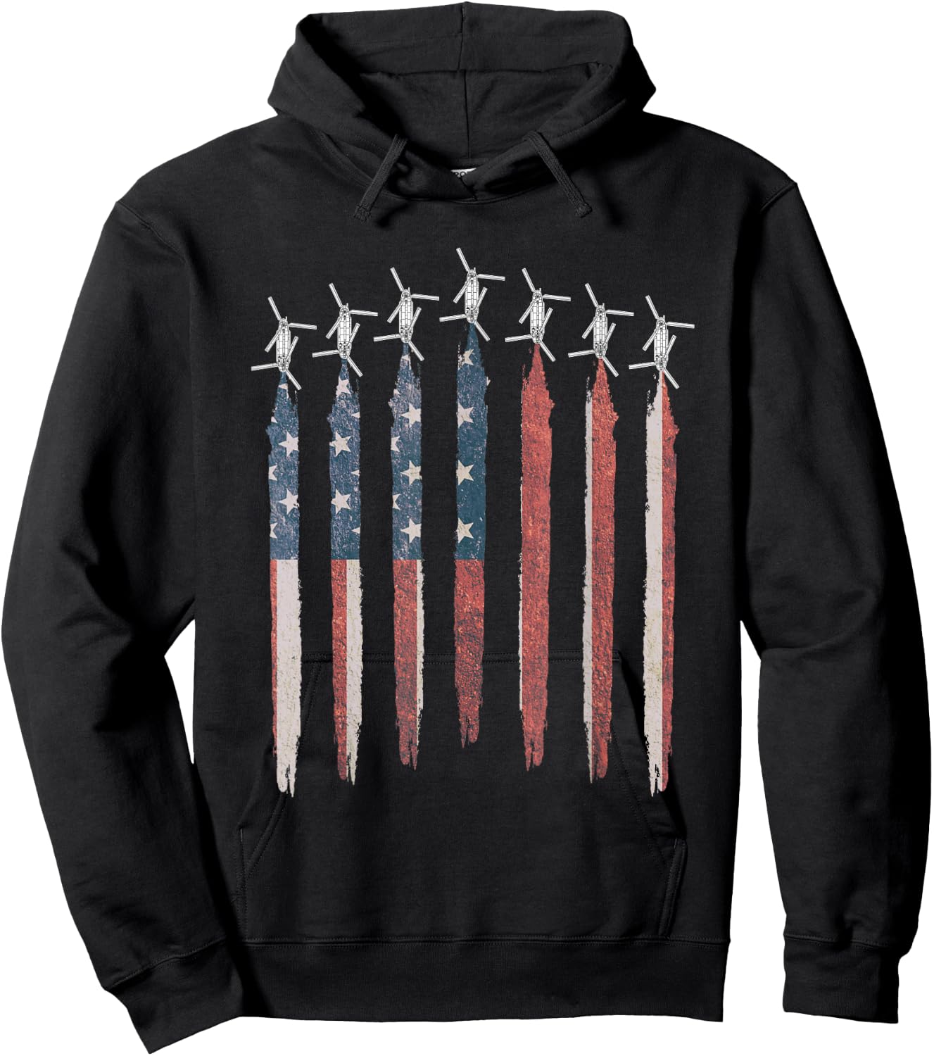 CH47 Chinook Helicopter American Flag Chinook Squadron Hoodie - Hoodie | Black