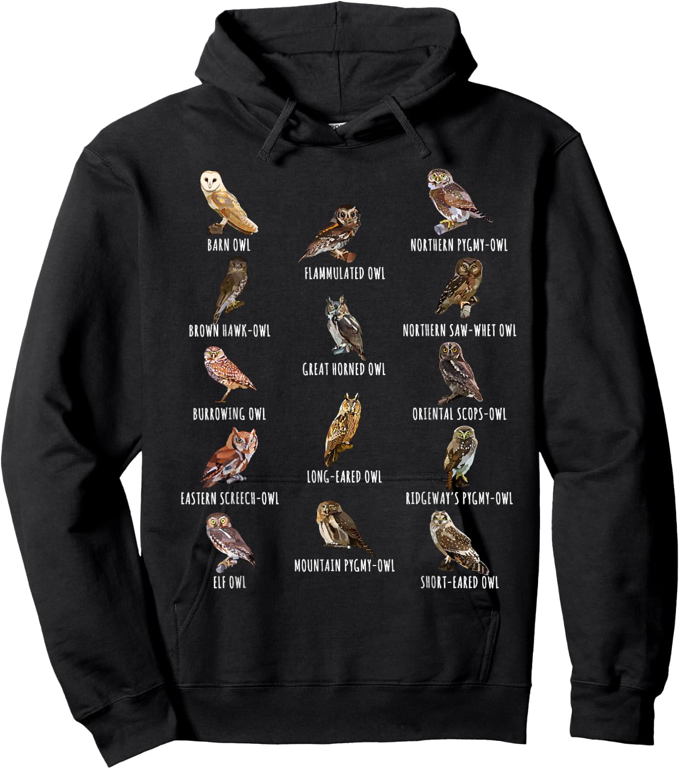 Different Owls Species Biology Types Of Owl Identification Hoodie - Hoodie | Black